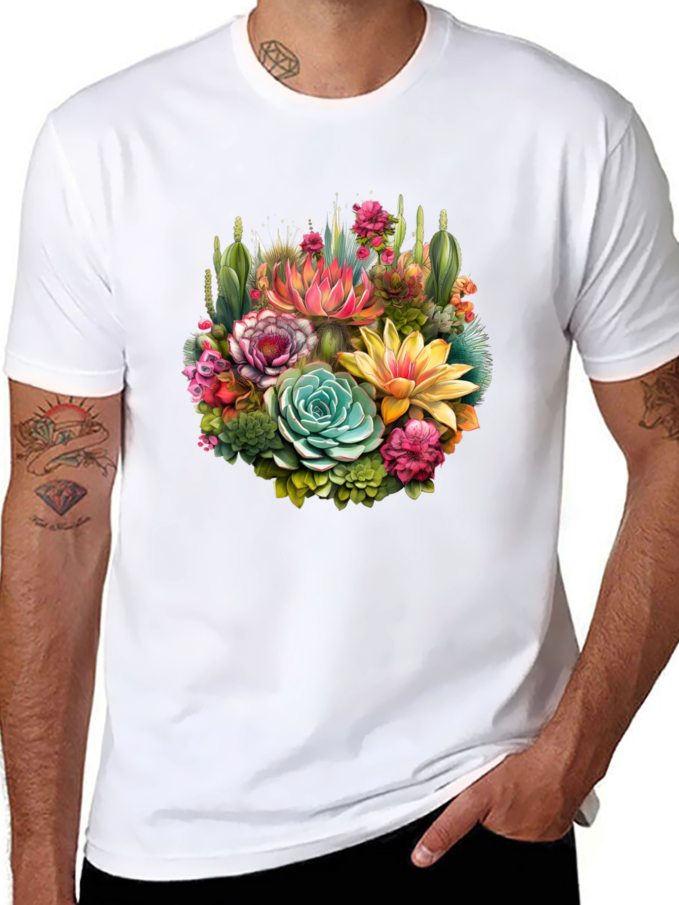Floral Succulent T-Shirt - Stylish Botanical Design
