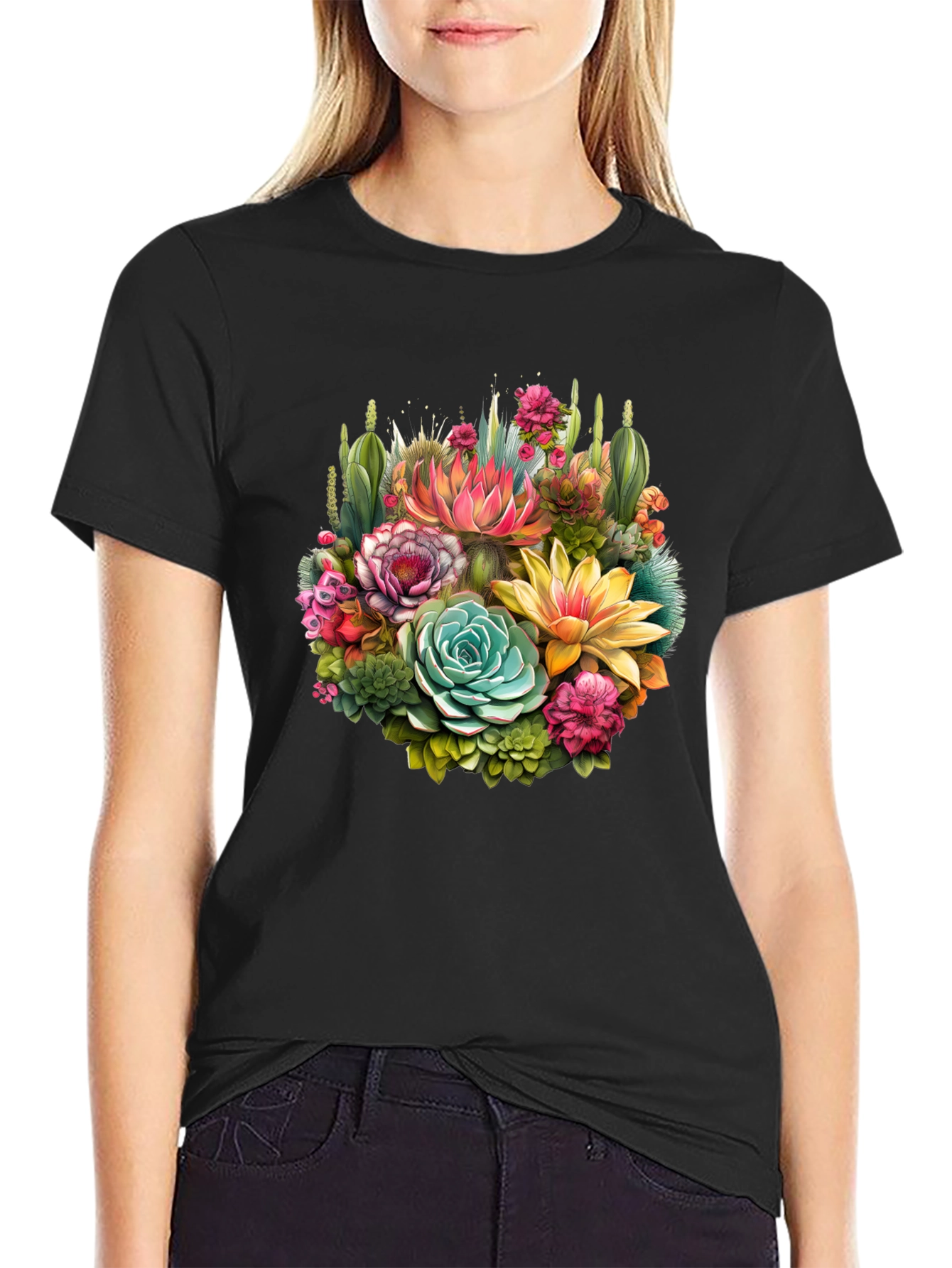 Floral Succulent T-Shirt - Stylish Botanical Design