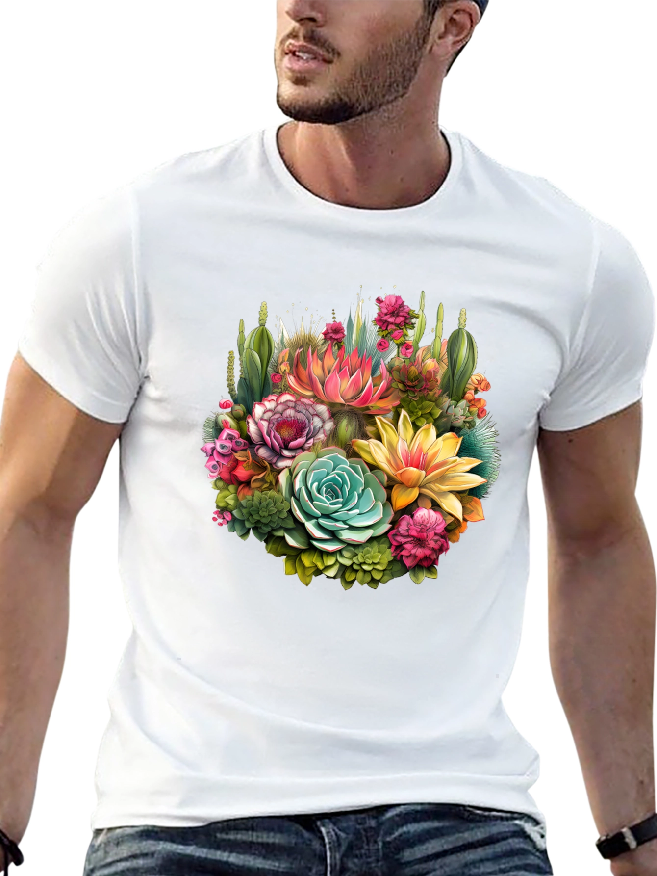 Floral Succulent T-Shirt - Stylish Botanical Design