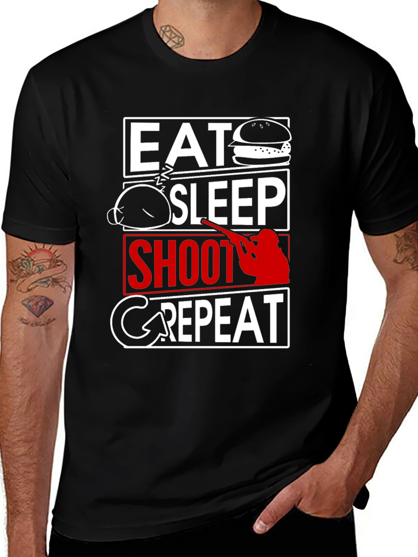 Eat Sleep Shoot Repeat Black T-Shirt