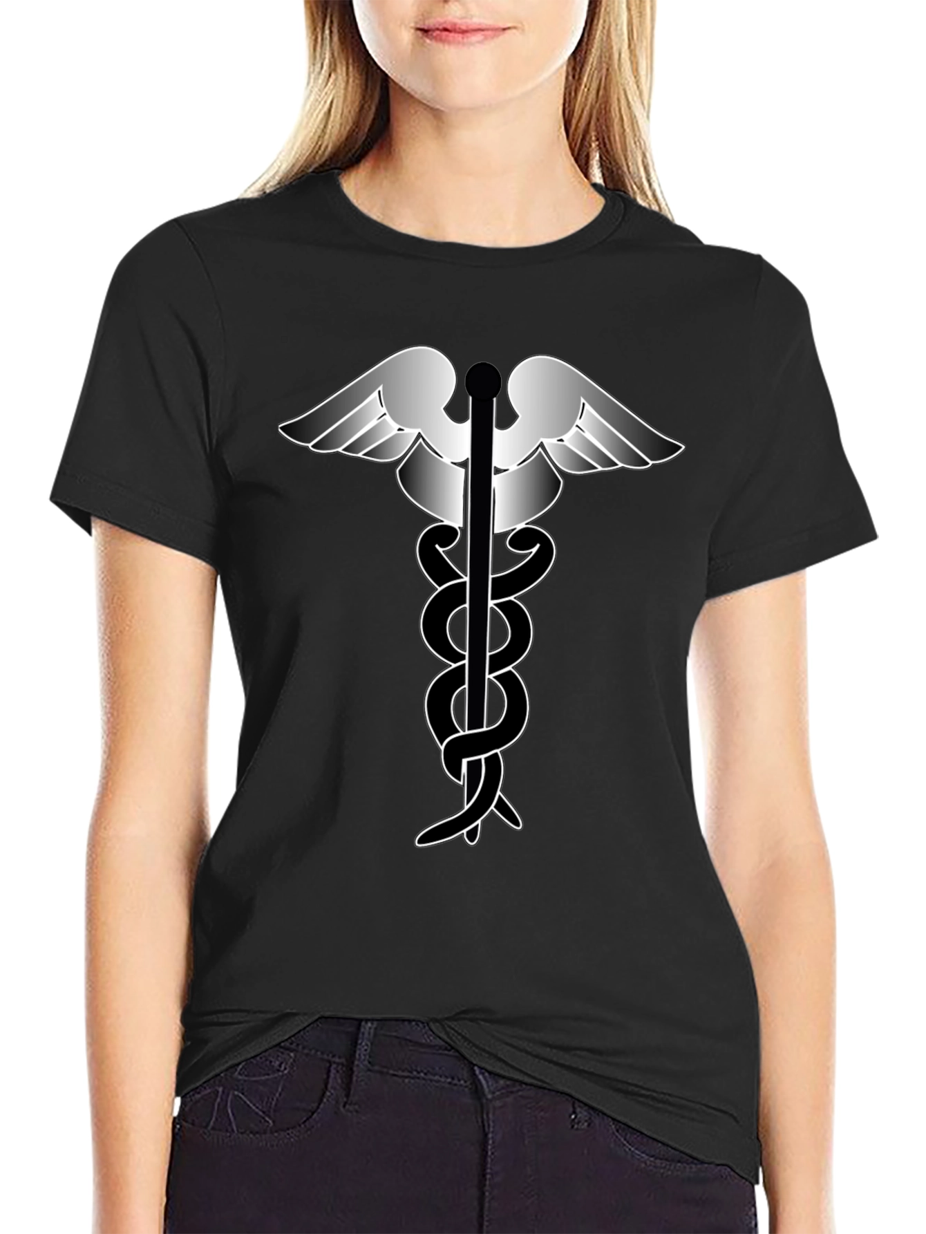 Caduceus Medical Symbol Black T-Shirt