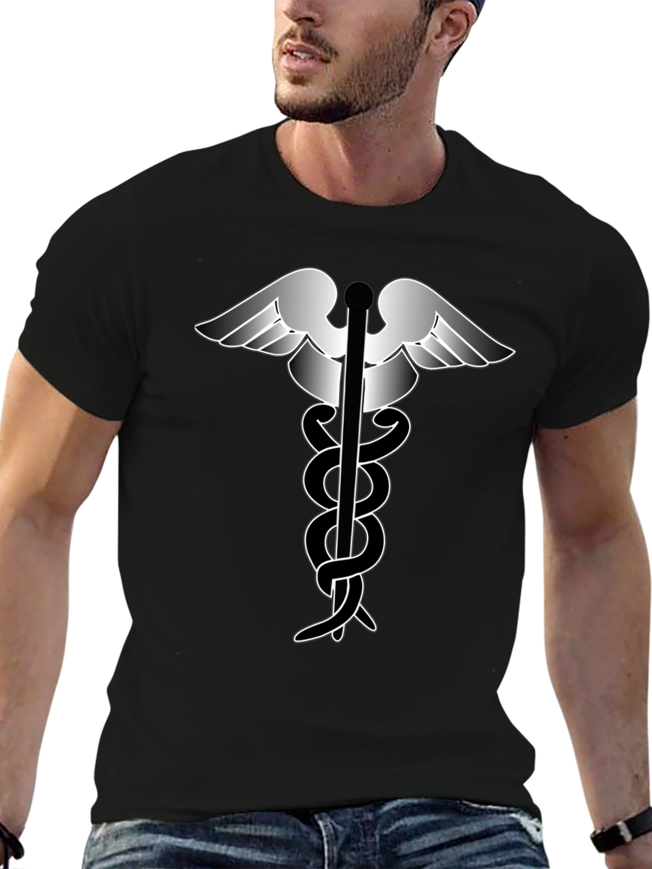 Caduceus Medical Symbol Black T-Shirt