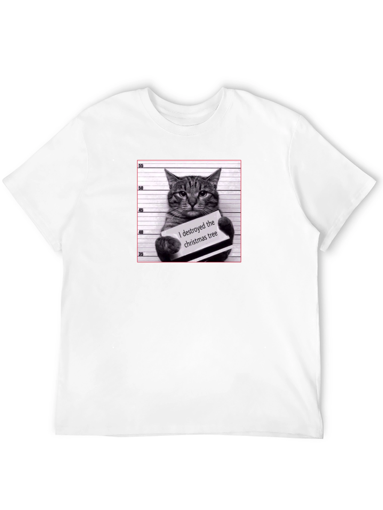 Cat Mugshot T-Shirt - I Destroyed the Christmas Tree