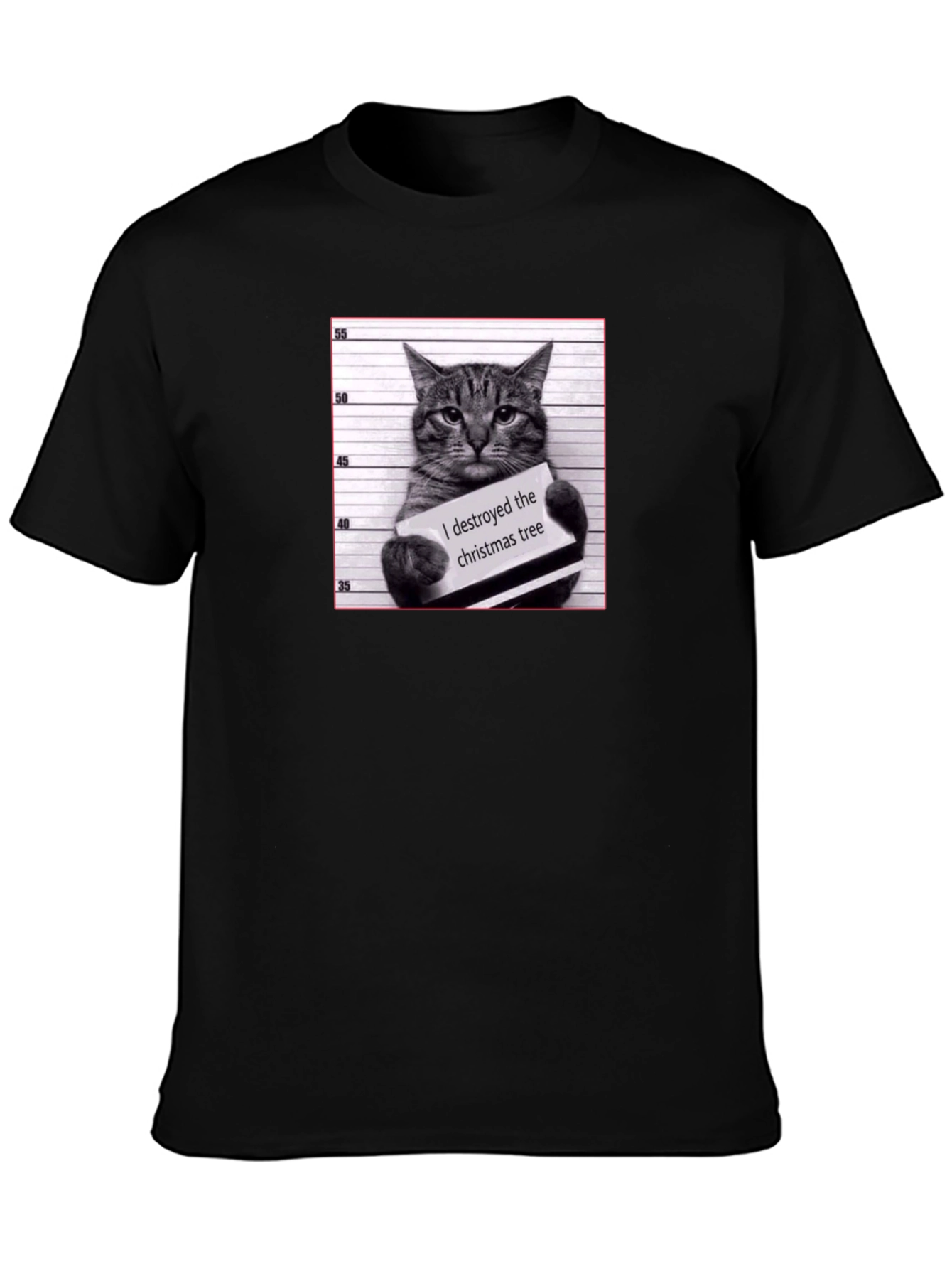 Cat Mugshot T-Shirt - I Destroyed the Christmas Tree