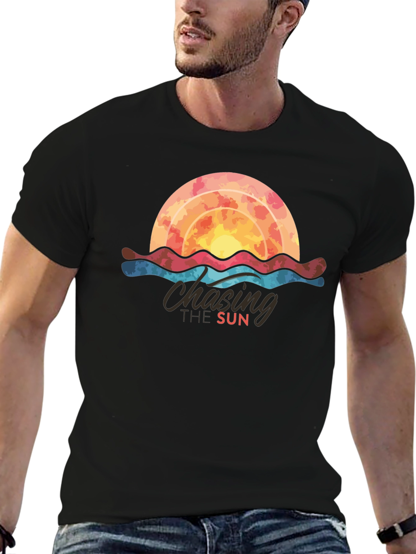Chasing the Sun Graphic Tee - Stylish Black T-Shirt