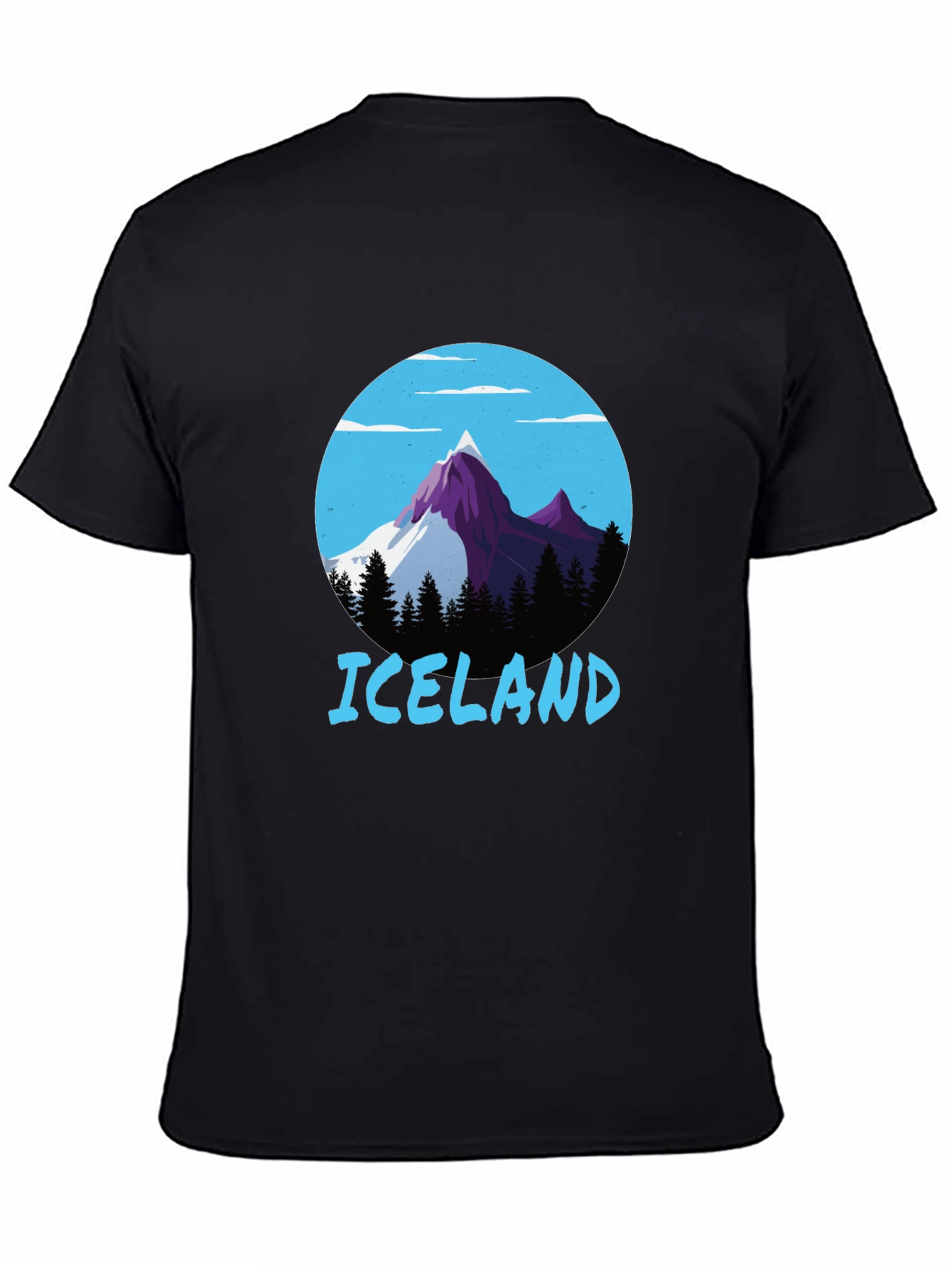 Iceland Mountain Scene Graphic Tee - Black
