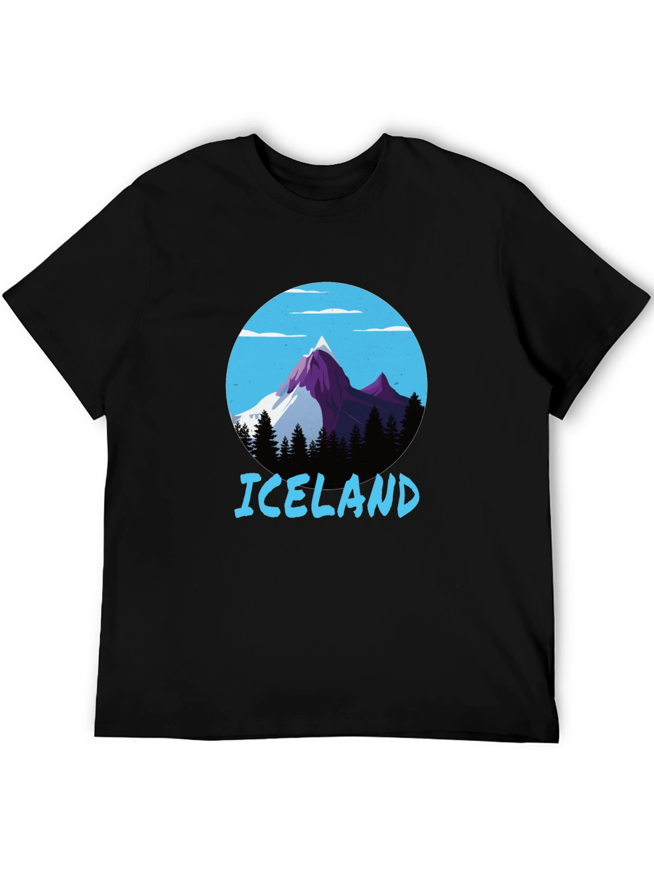 Iceland Mountain Scene Graphic Tee - Black