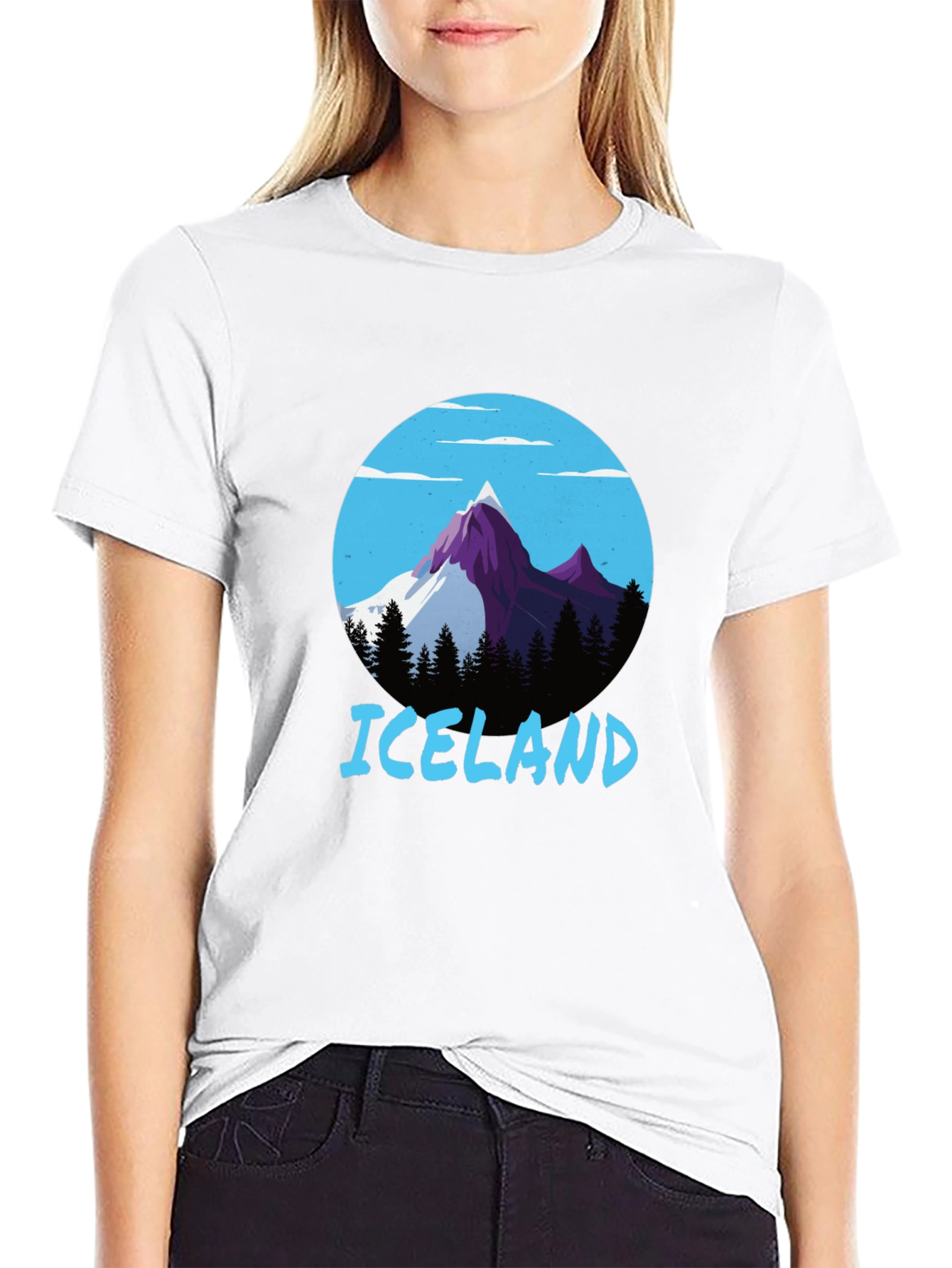 Iceland Mountain Scene Graphic Tee - Black