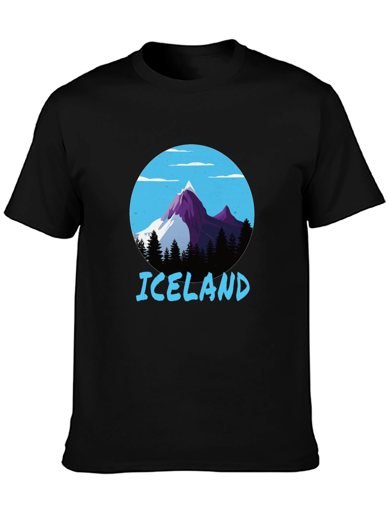 Iceland Mountain Scene Graphic Tee - Black