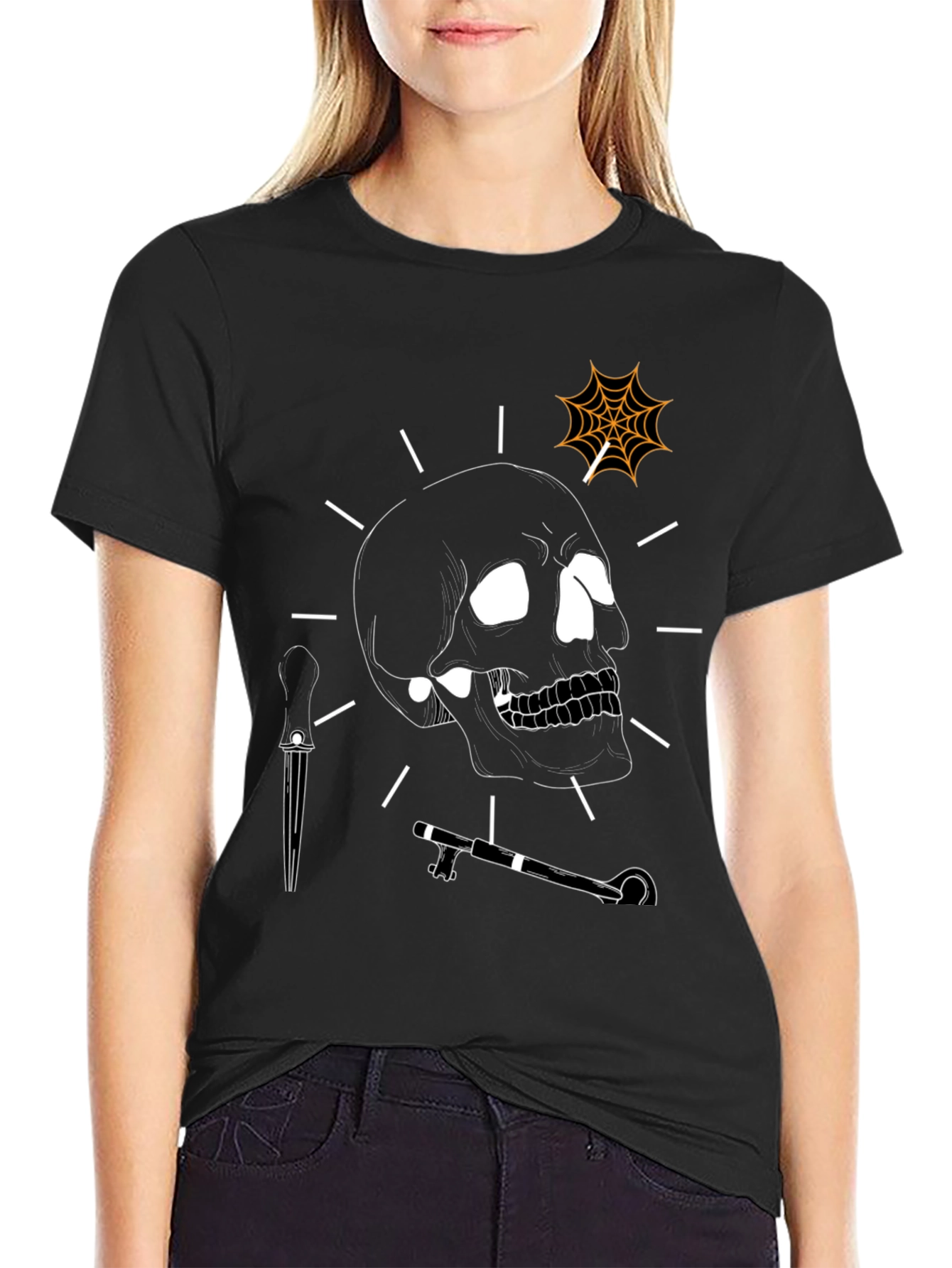 Skull and Spiderweb Graphic T-Shirt