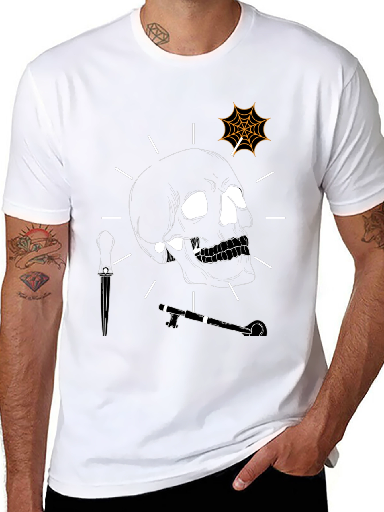 Skull and Spiderweb Graphic T-Shirt