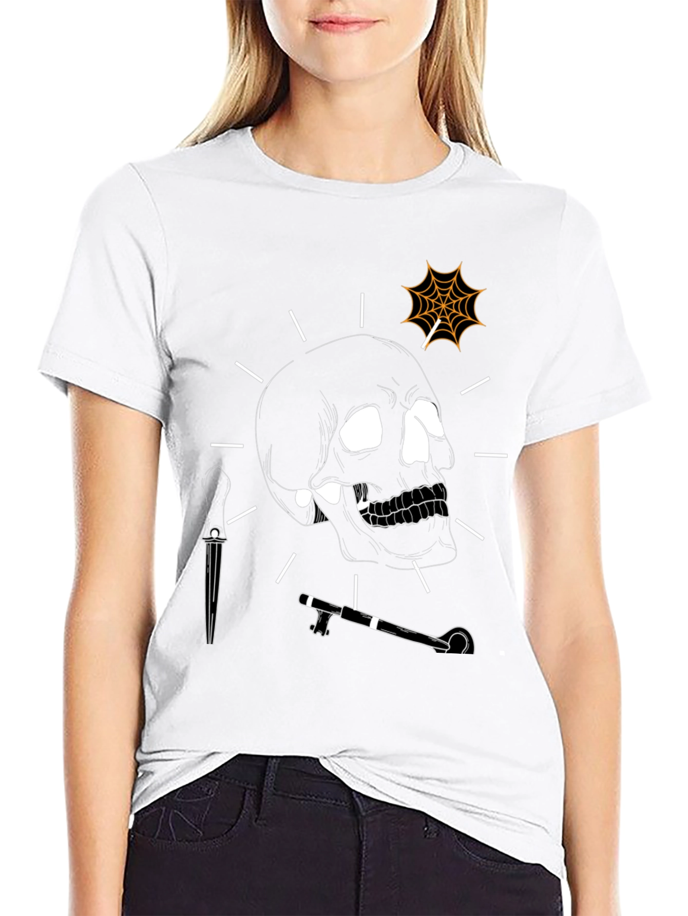 Skull and Spiderweb Graphic T-Shirt
