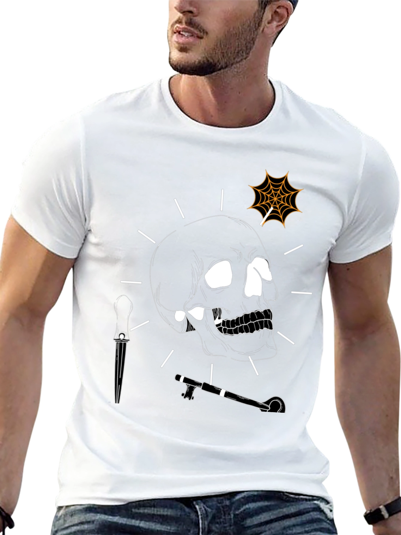 Skull and Spiderweb Graphic T-Shirt