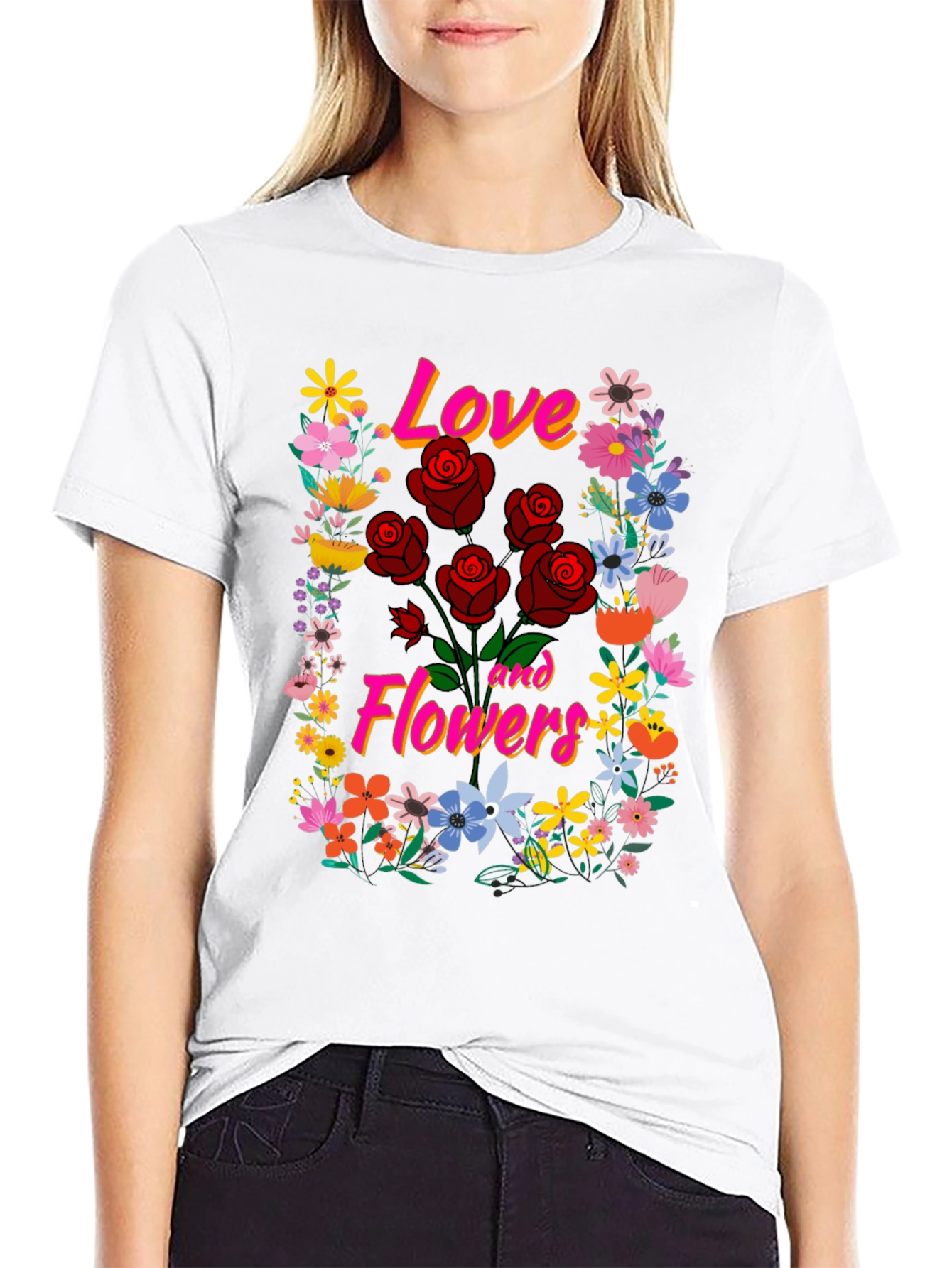 Love and Flowers Graphic T-Shirt