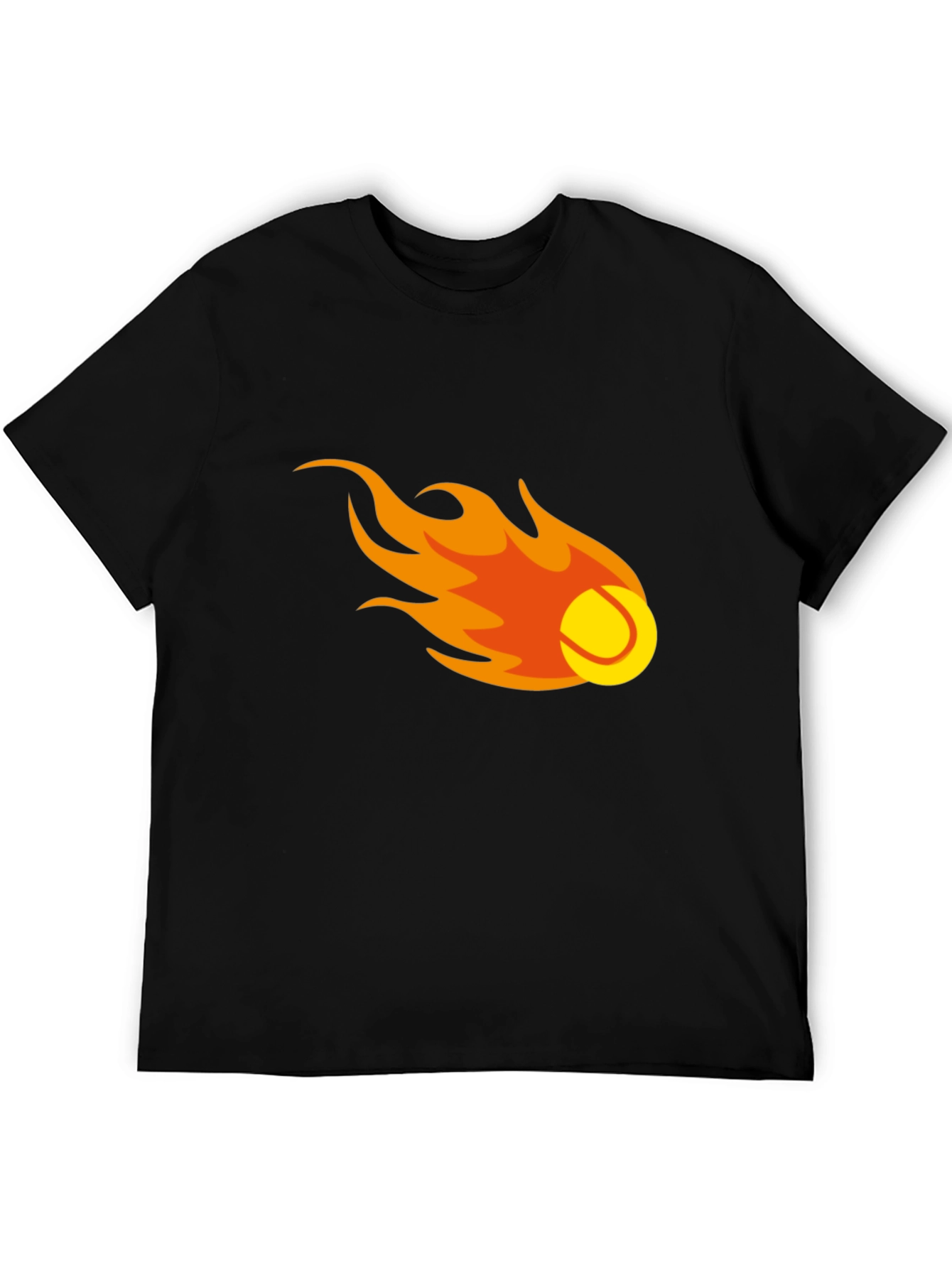 Flaming Tennis Ball Graphic Tee - Black Cotton T-Shirt