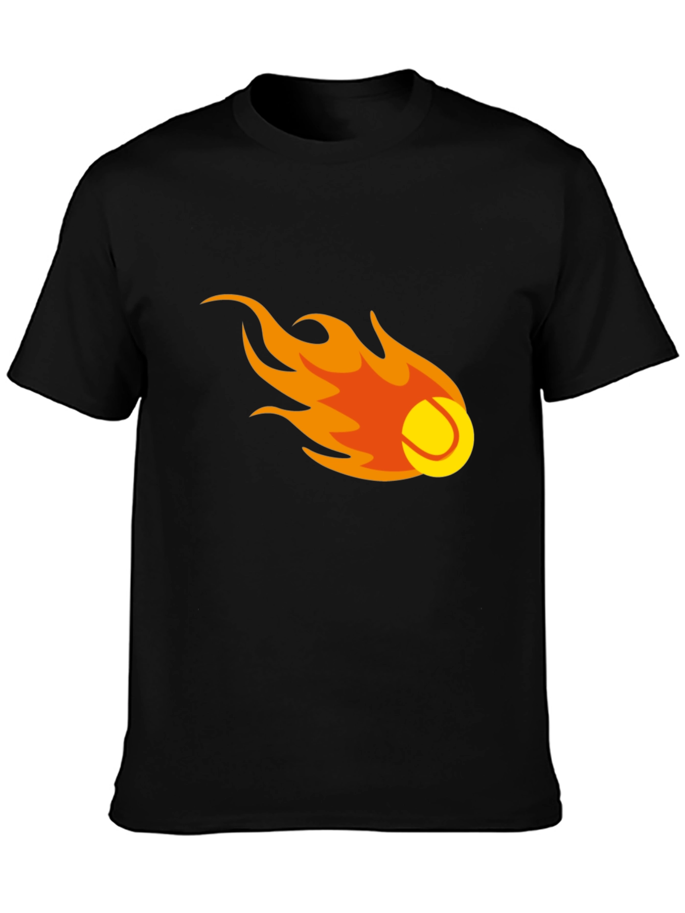 Flaming Tennis Ball Graphic Tee - Black Cotton T-Shirt
