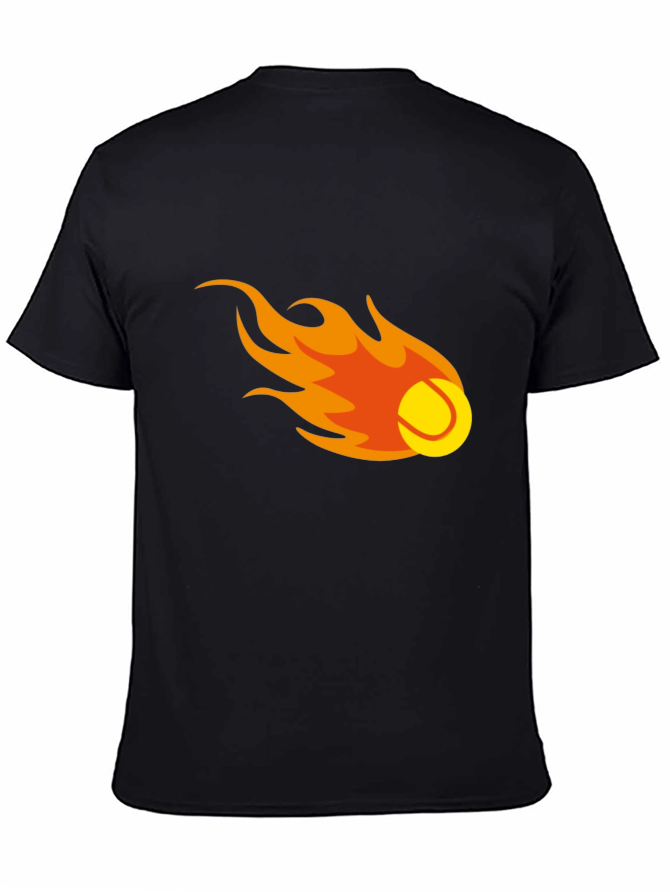 Flaming Tennis Ball Graphic Tee - Black Cotton T-Shirt