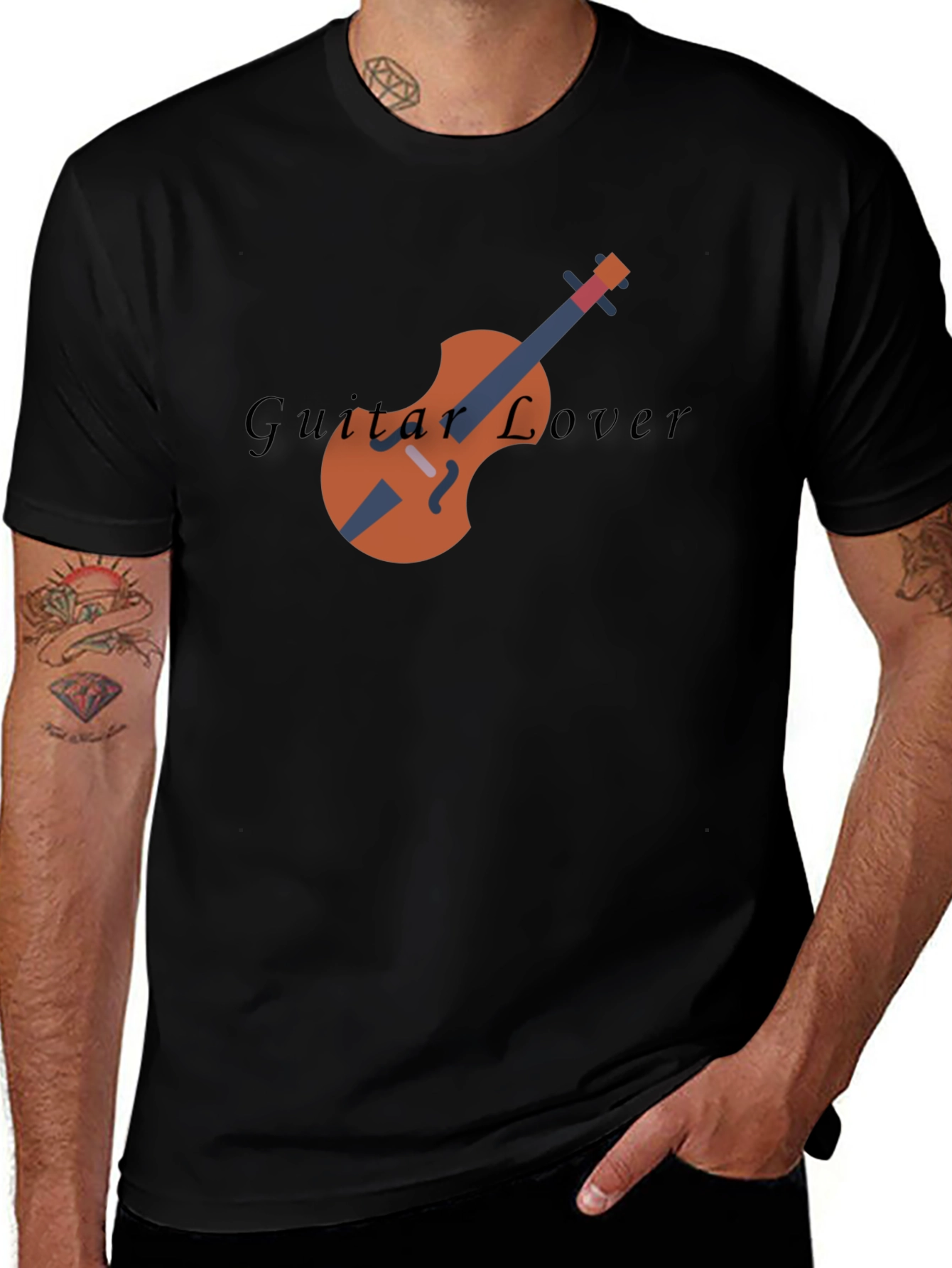 Guitar Lover Graphic Print Black T-Shirt