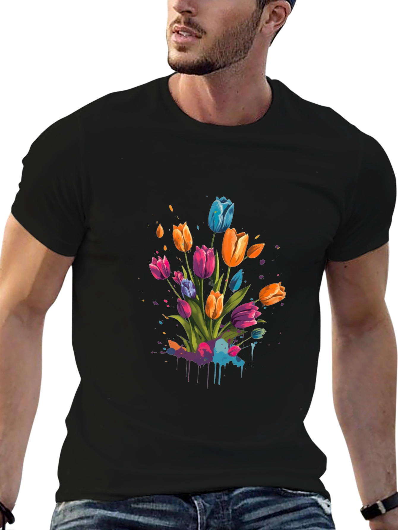 Tulip Splash Black T-Shirt