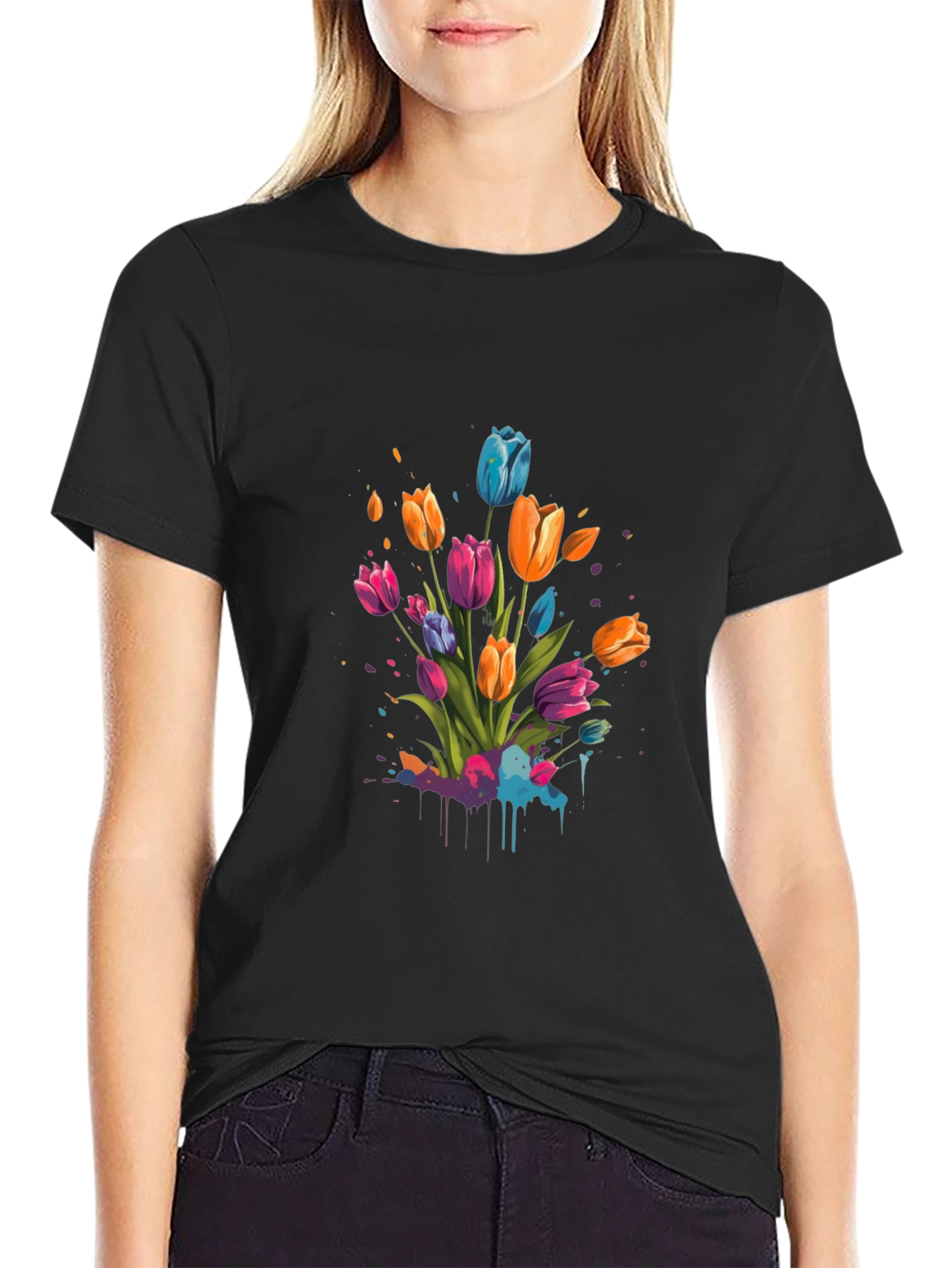Tulip Splash Black T-Shirt