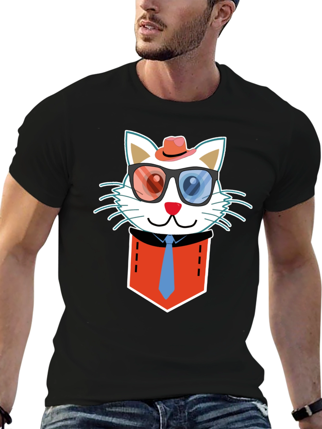 Cat in Pocket T-Shirt - Funny Graphic Tee