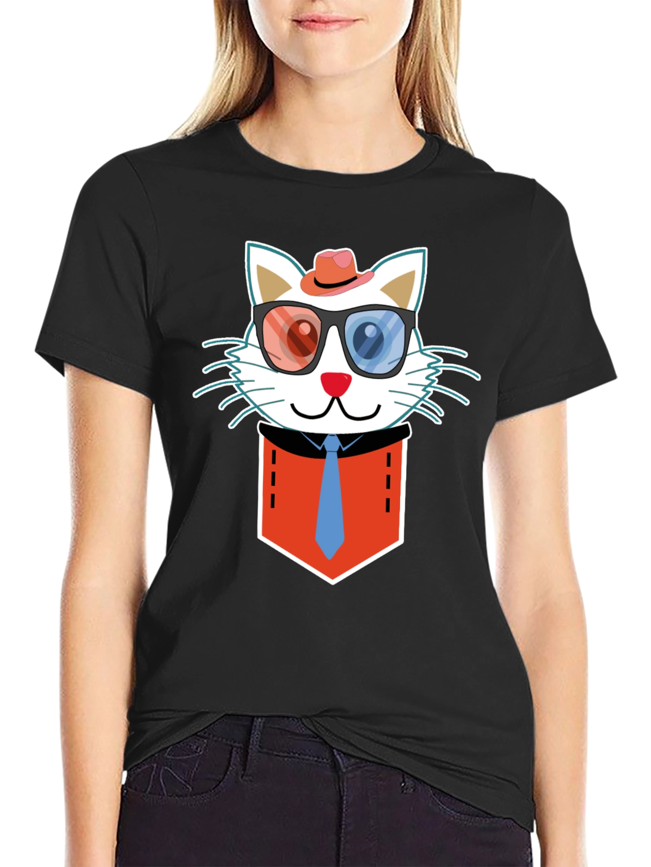 Cat in Pocket T-Shirt - Funny Graphic Tee