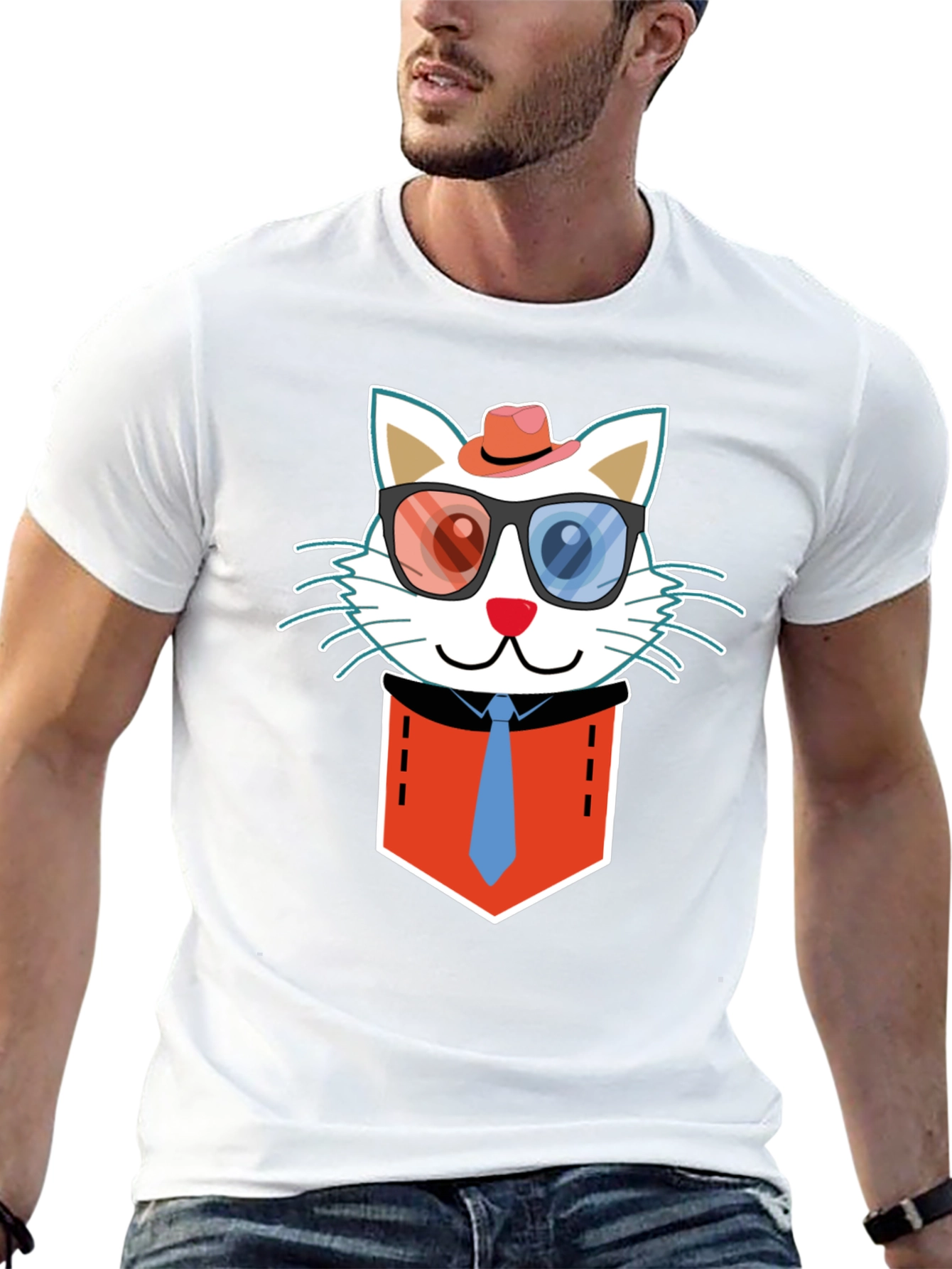 Cat in Pocket T-Shirt - Funny Graphic Tee