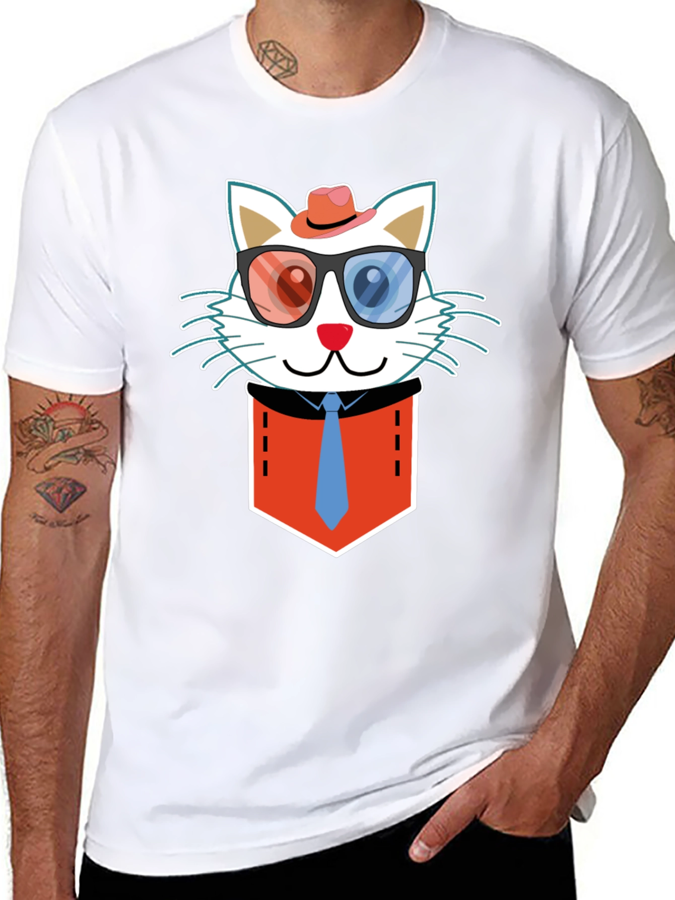 Cat in Pocket T-Shirt - Funny Graphic Tee