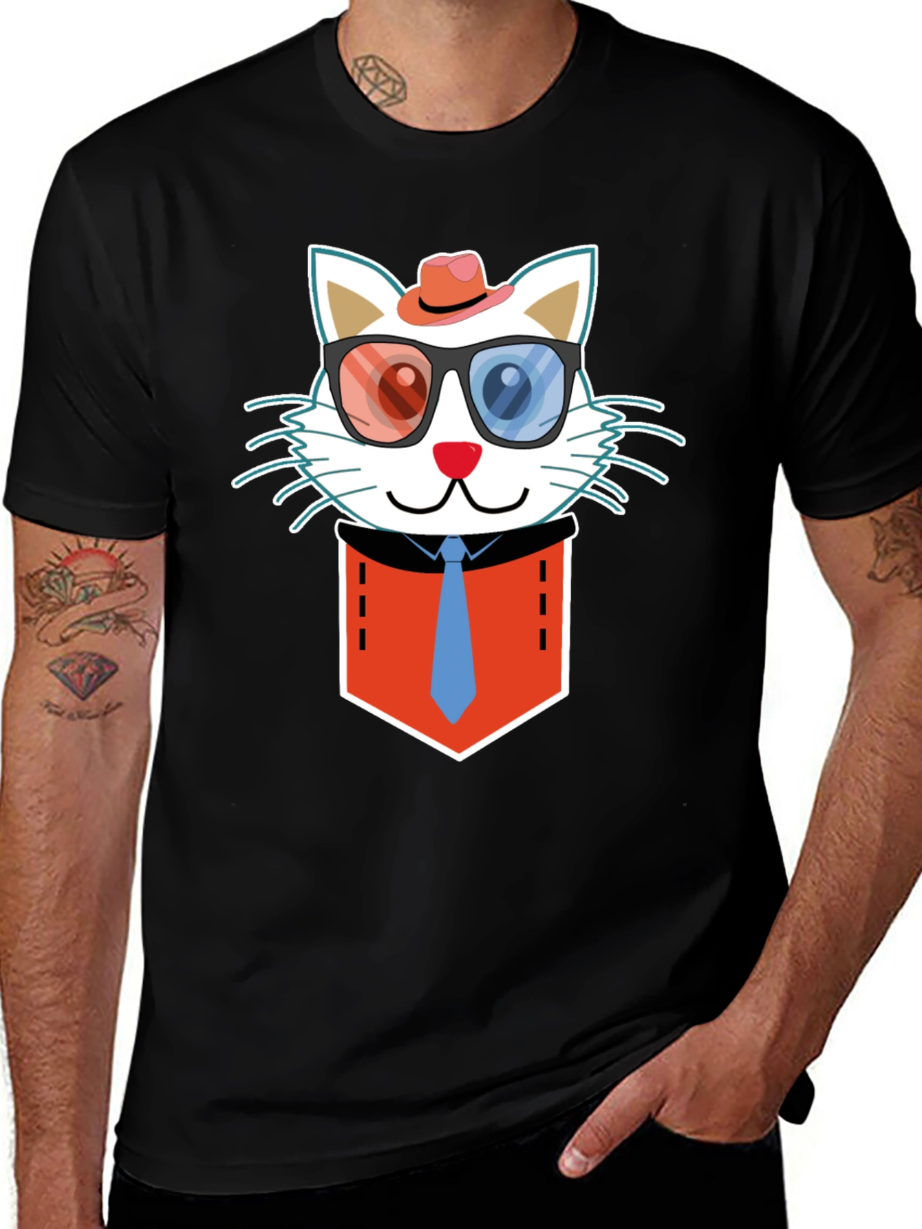 Cat in Pocket T-Shirt - Funny Graphic Tee