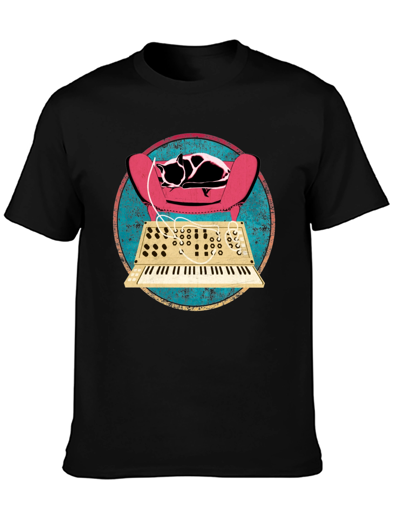Cat on Synth T-Shirt - Retro Musical Design