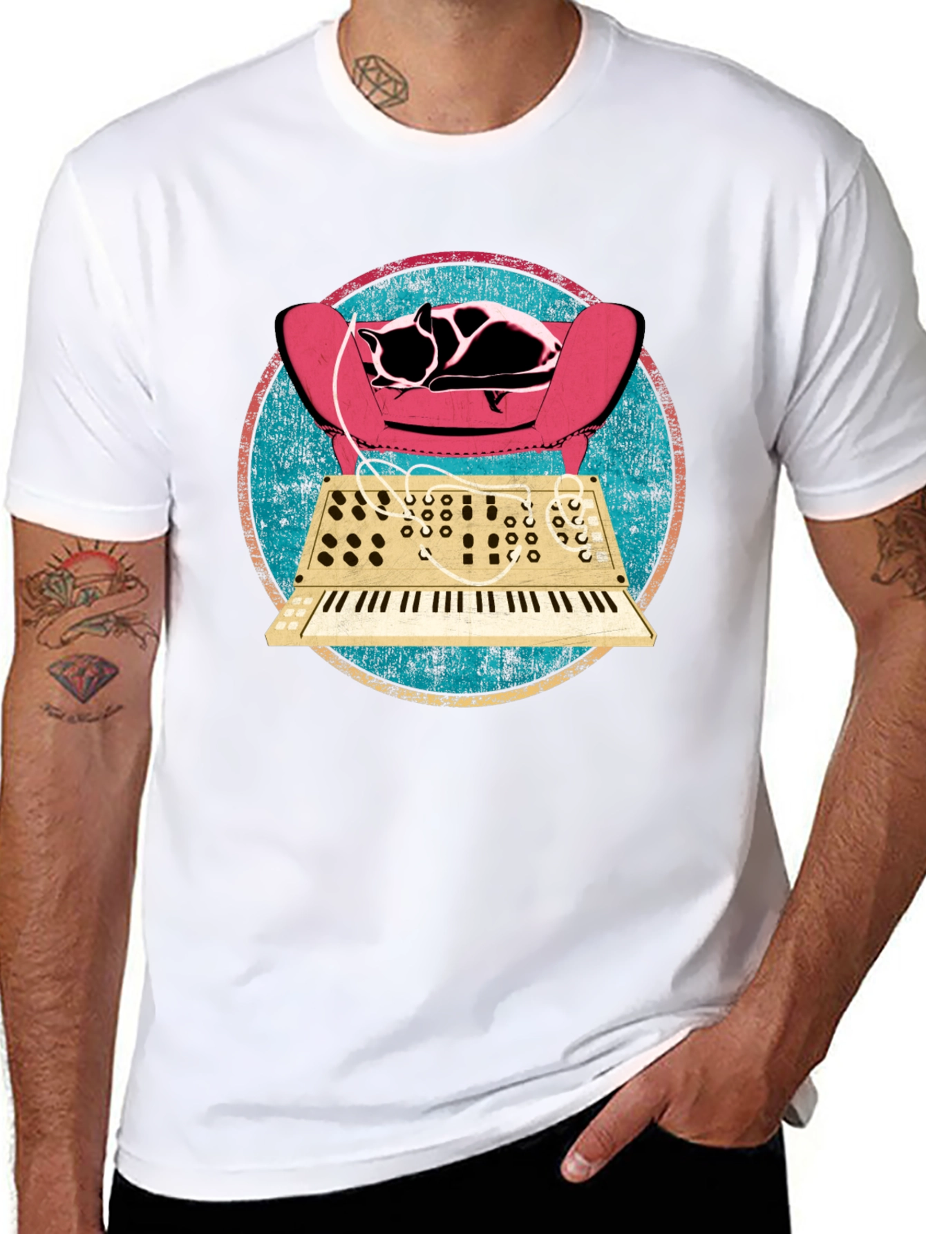 Cat on Synth T-Shirt - Retro Musical Design