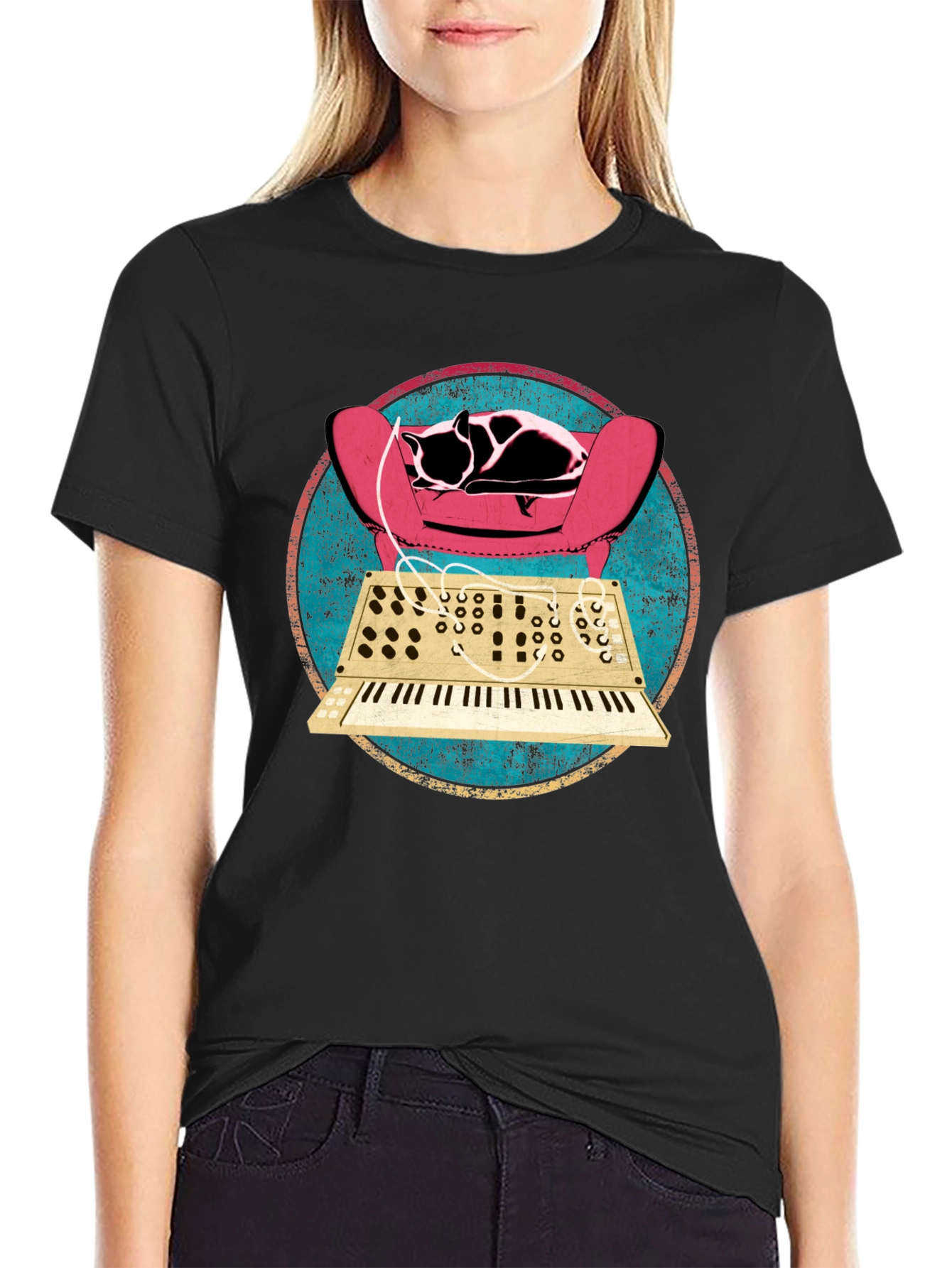 Cat on Synth T-Shirt - Retro Musical Design