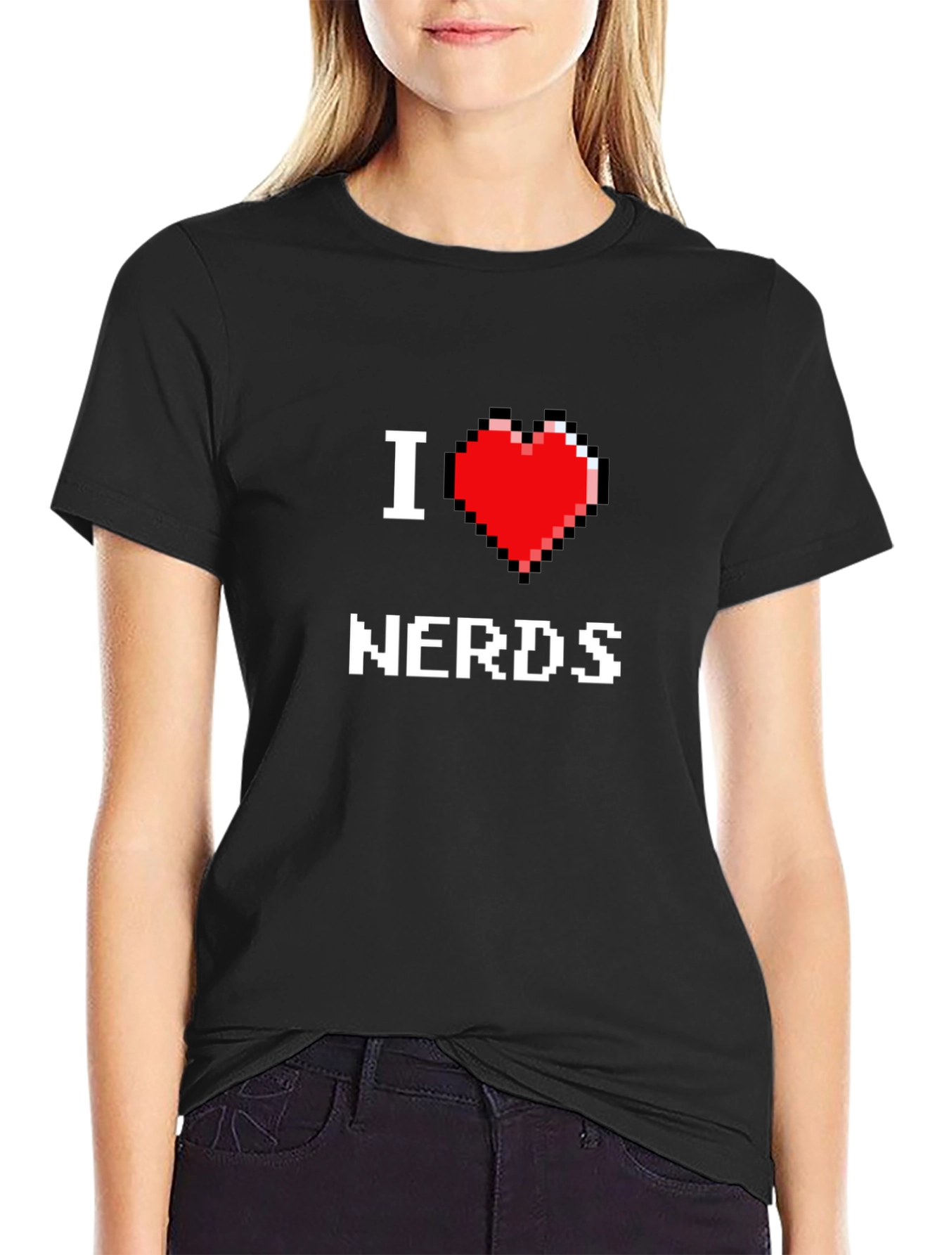 I Heart Nerds Pixel Art Black Graphic Tee