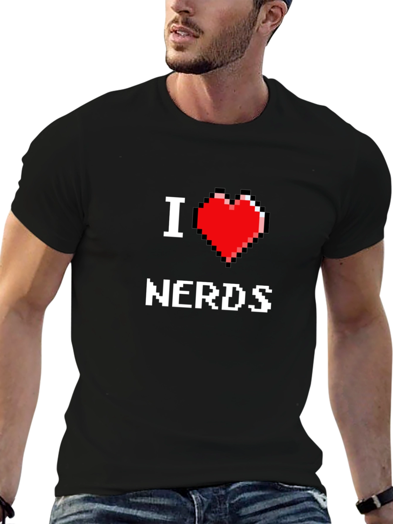 I Heart Nerds Pixel Art Black Graphic Tee
