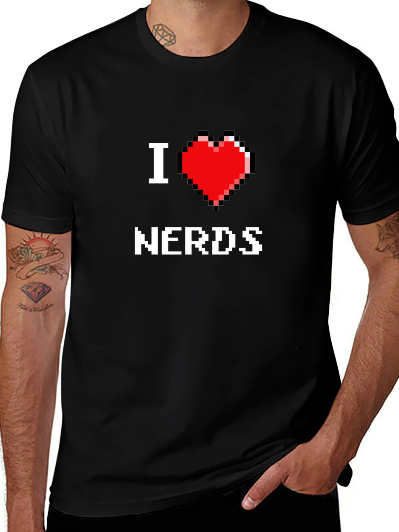 I Heart Nerds Pixel Art Black Graphic Tee
