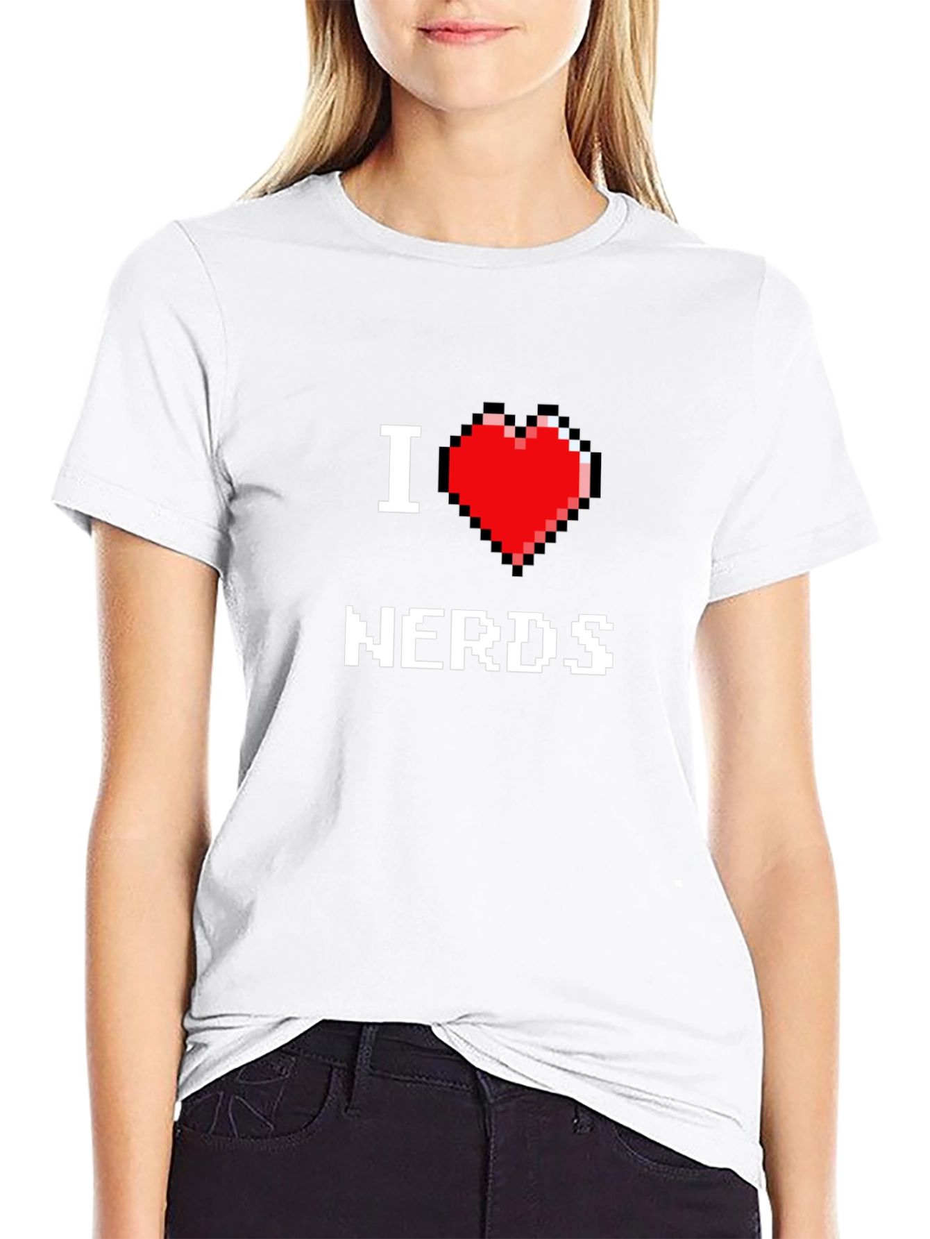 I Heart Nerds Pixel Art Black Graphic Tee