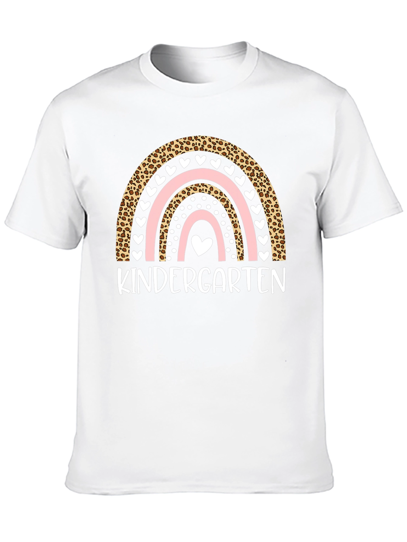 Kindergarten Rainbow T-Shirt - Leopard Print Cute Heart Design