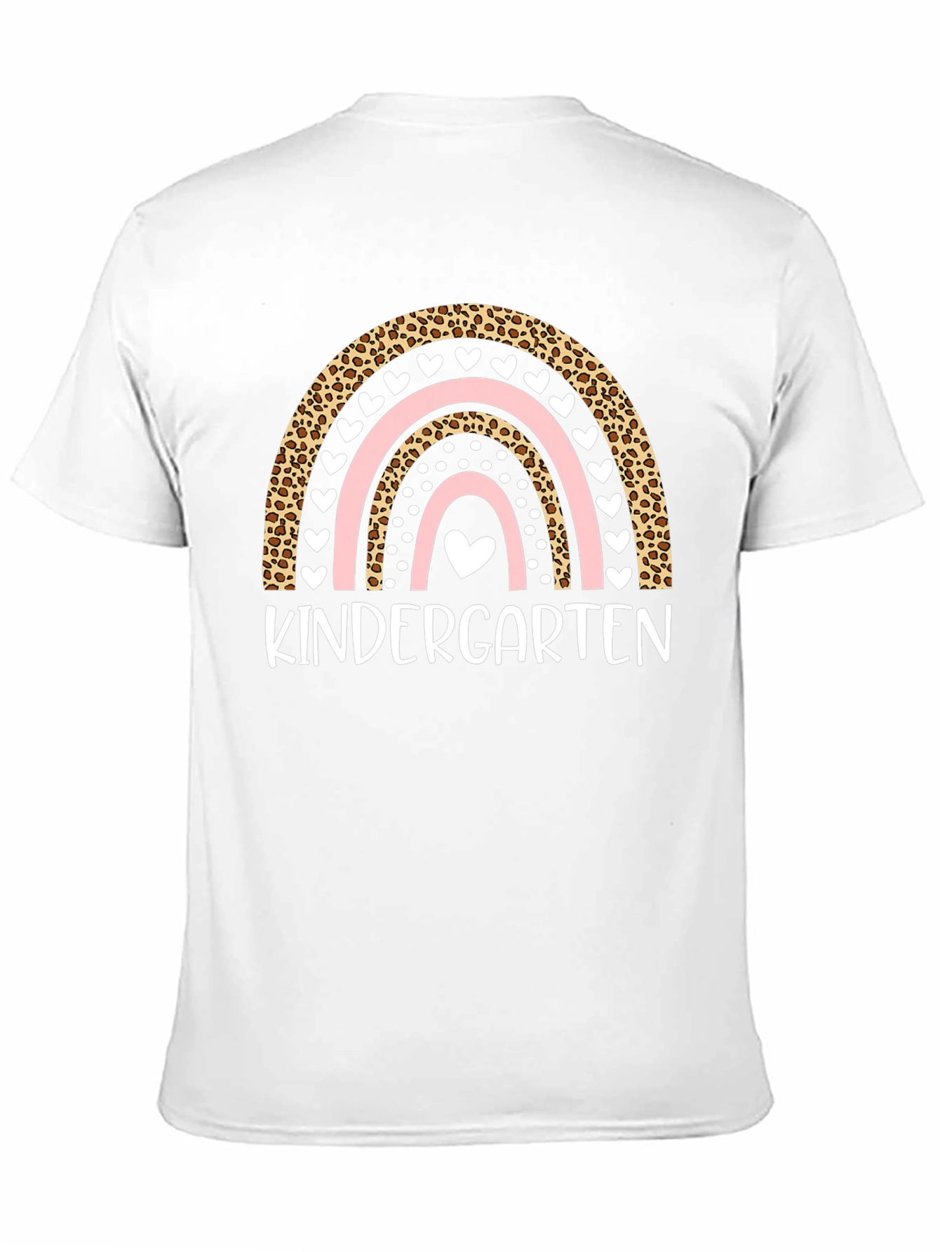 Kindergarten Rainbow T-Shirt - Leopard Print Cute Heart Design