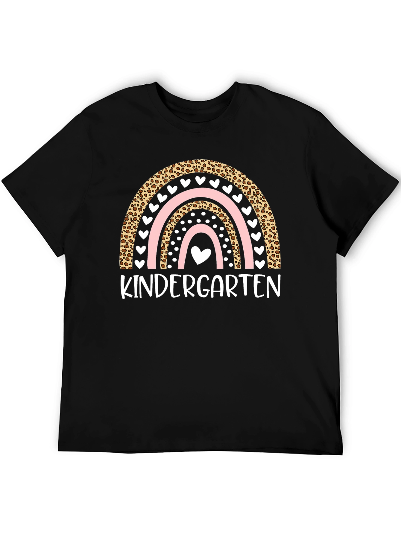 Kindergarten Rainbow T-Shirt - Leopard Print Cute Heart Design
