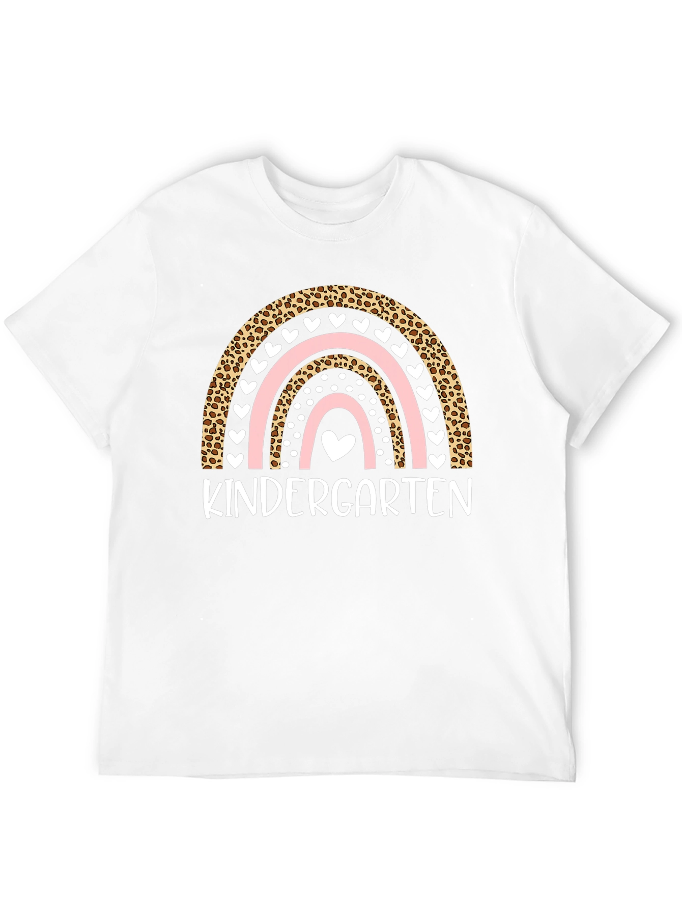 Kindergarten Rainbow T-Shirt - Leopard Print Cute Heart Design