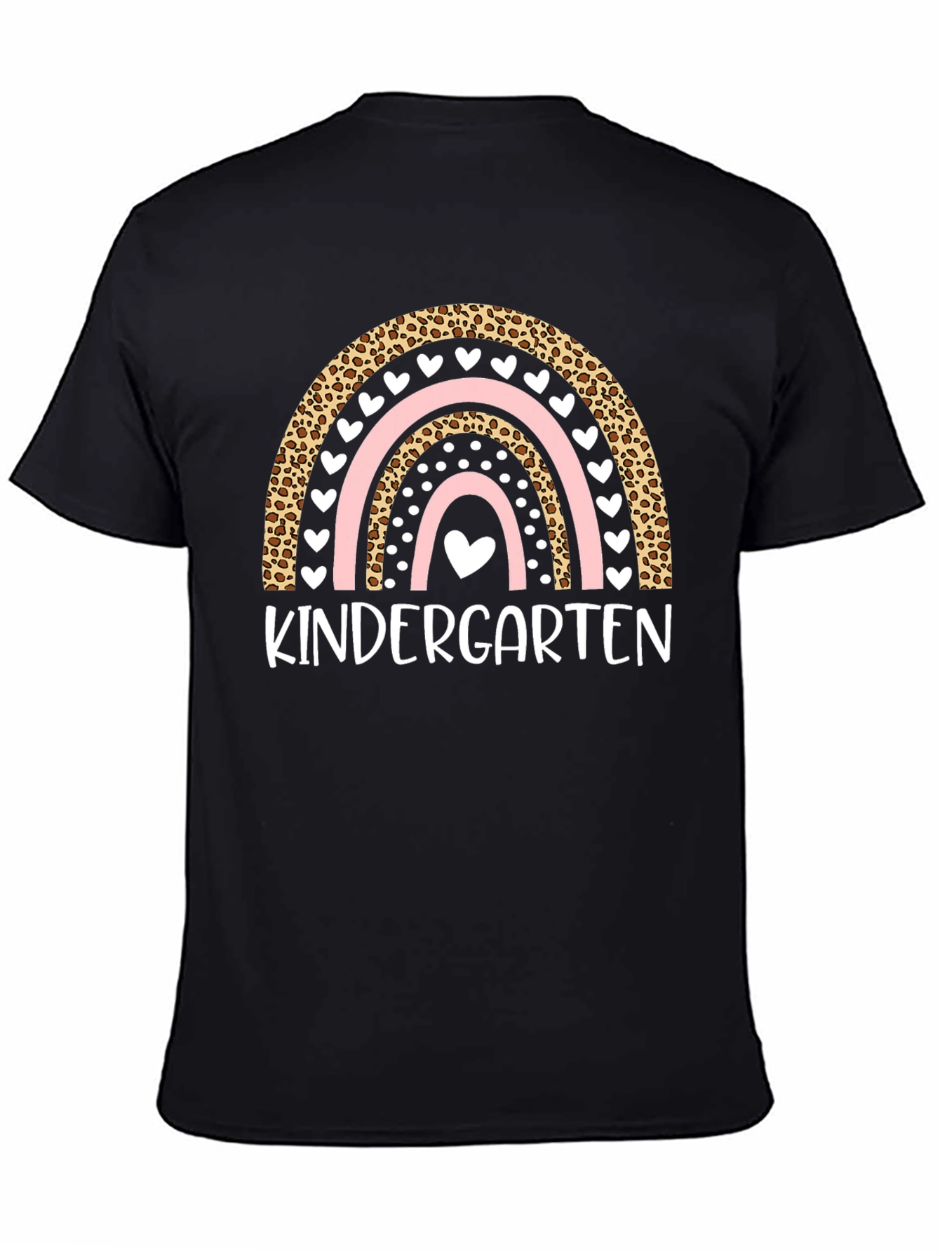 Kindergarten Rainbow T-Shirt - Leopard Print Cute Heart Design
