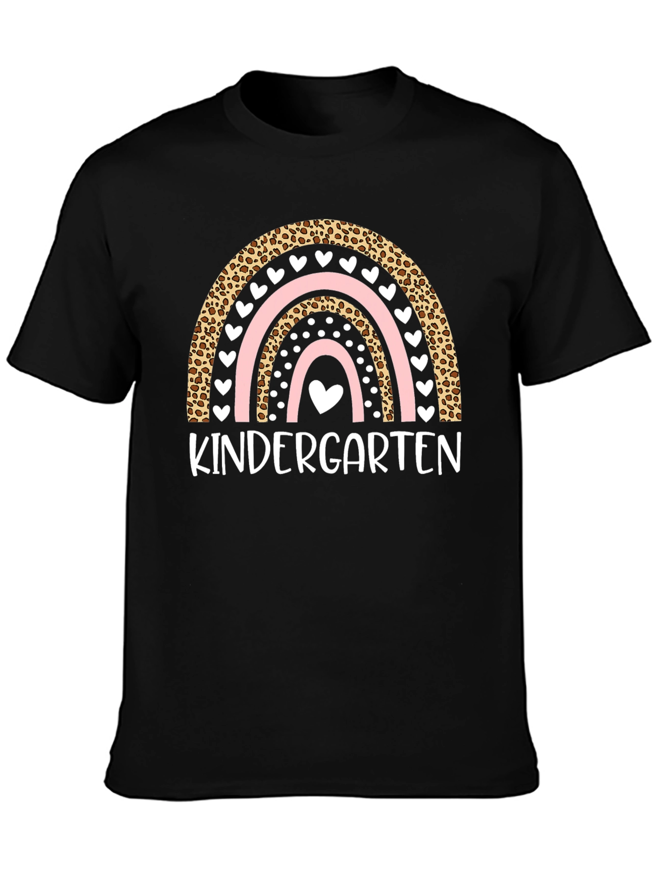 Kindergarten Rainbow T-Shirt - Leopard Print Cute Heart Design