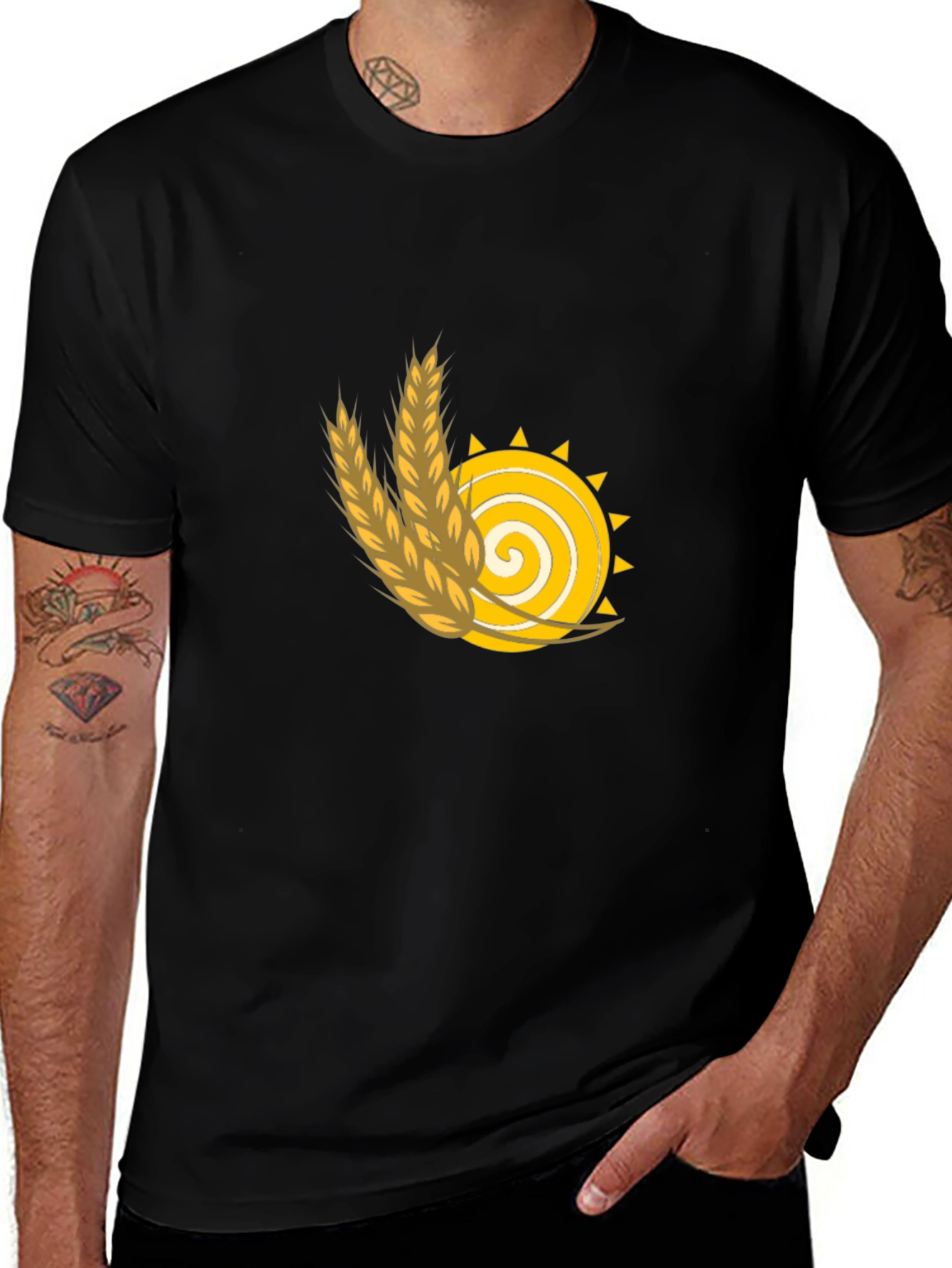 Wheat Sun Graphic Tee - Black Cotton T-Shirt