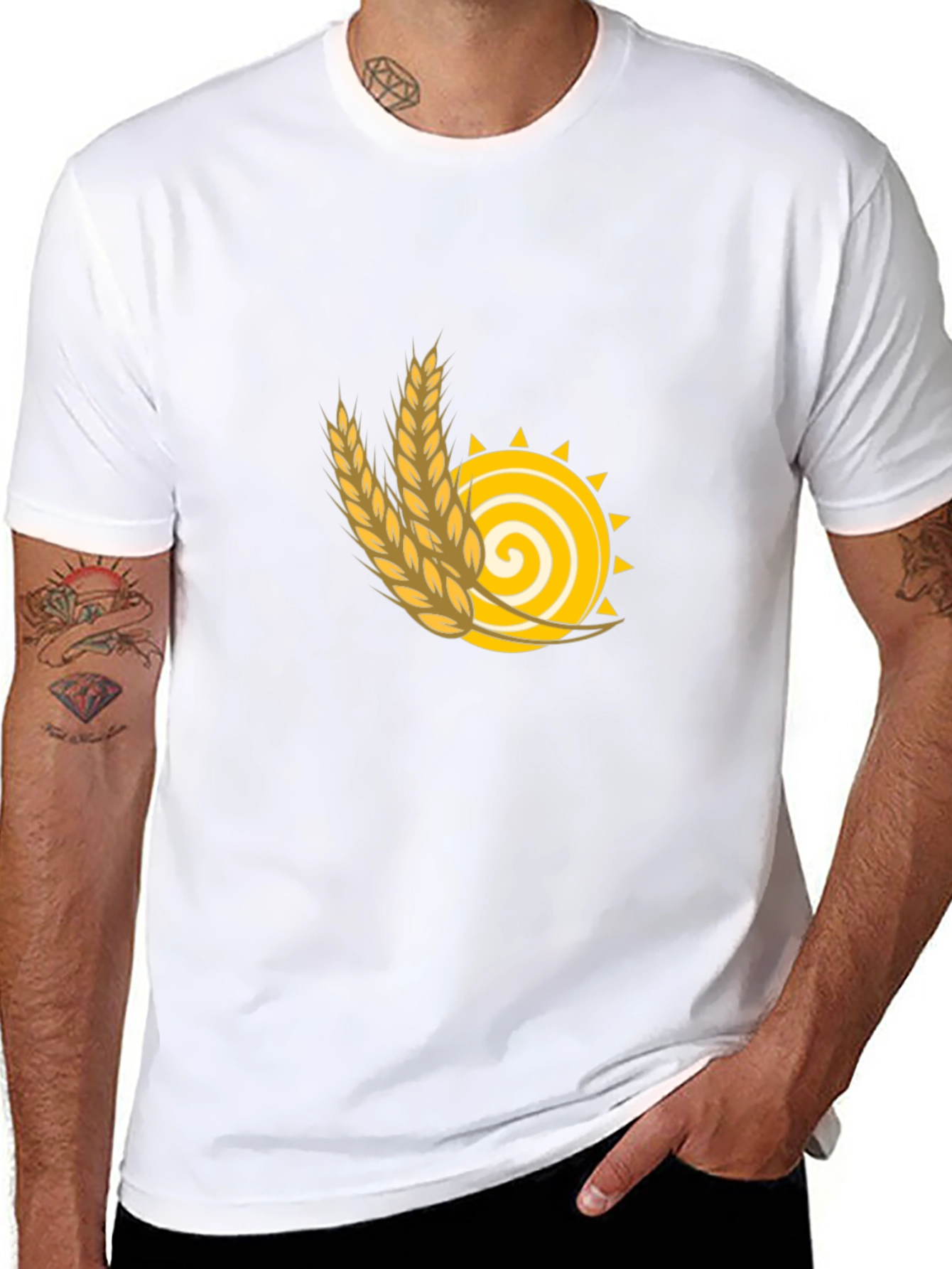 Wheat Sun Graphic Tee - Black Cotton T-Shirt