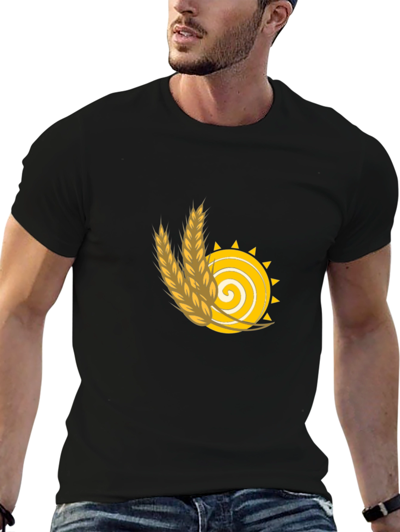 Wheat Sun Graphic Tee - Black Cotton T-Shirt