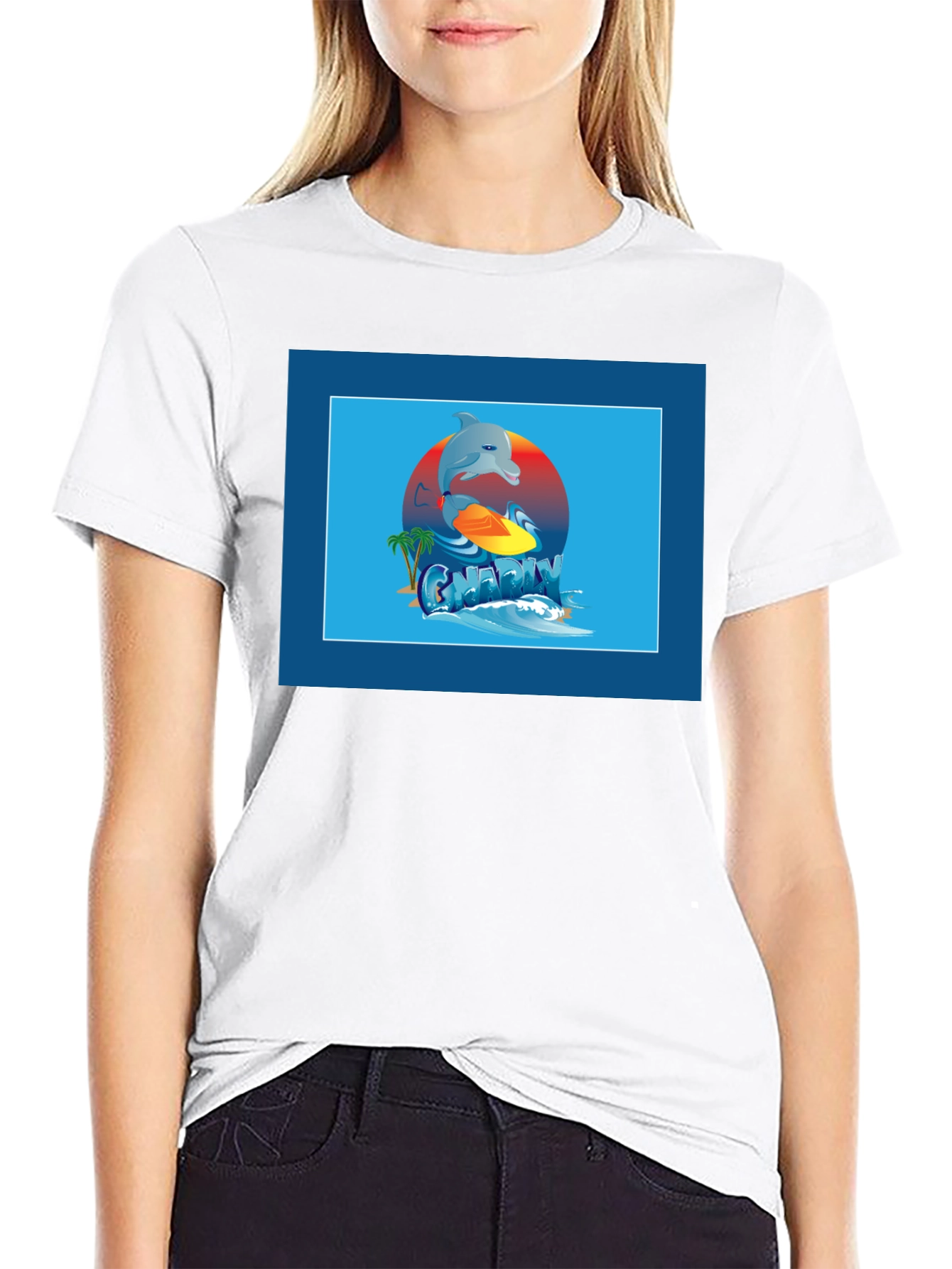 Surfing Dolphin Graphic Tee - Black