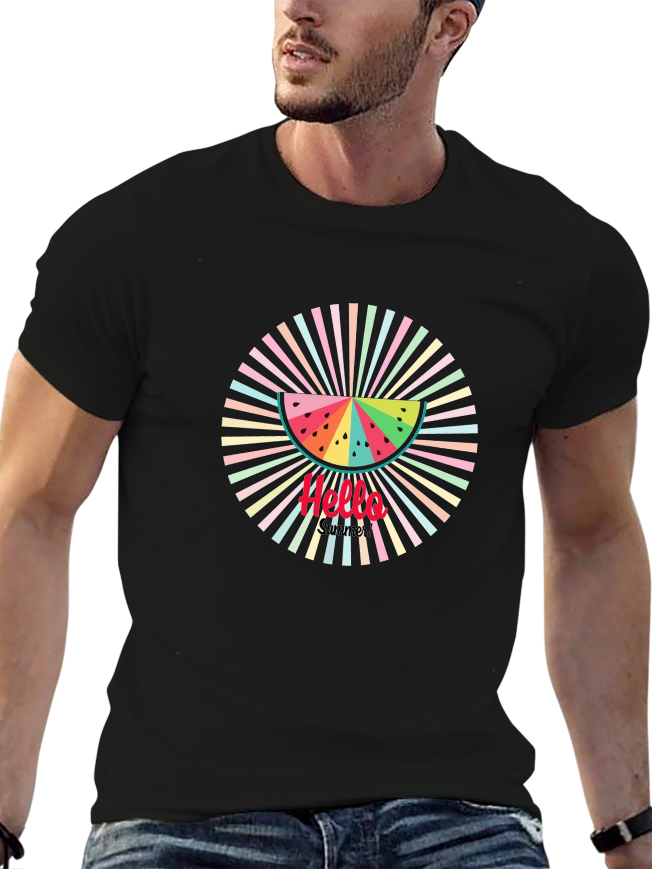 Summer Vibes Black Tee - Watermelon Graphic Print