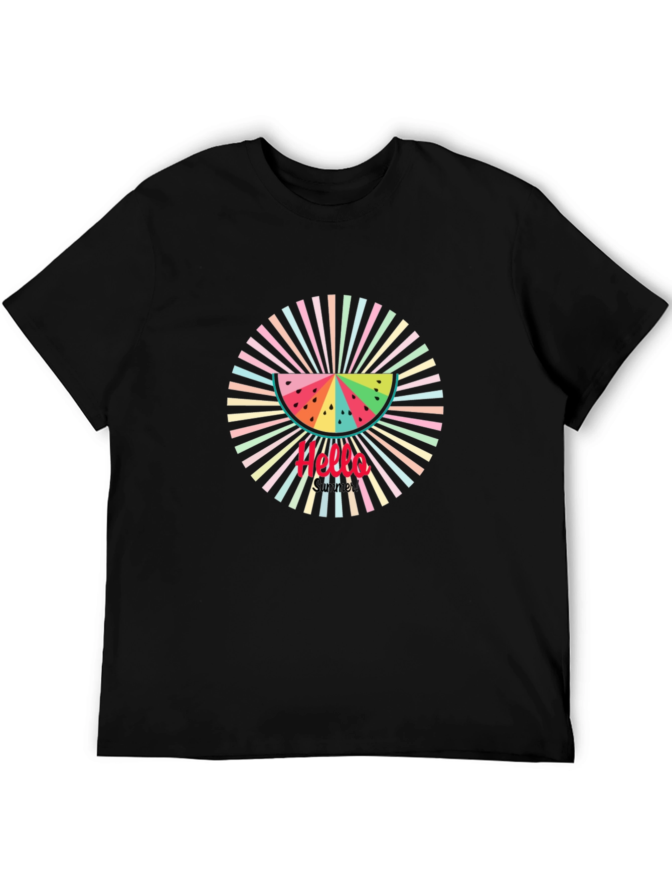 Summer Vibes Black Tee - Watermelon Graphic Print