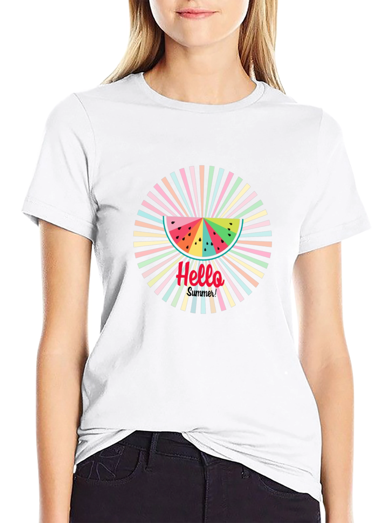Summer Vibes Black Tee - Watermelon Graphic Print