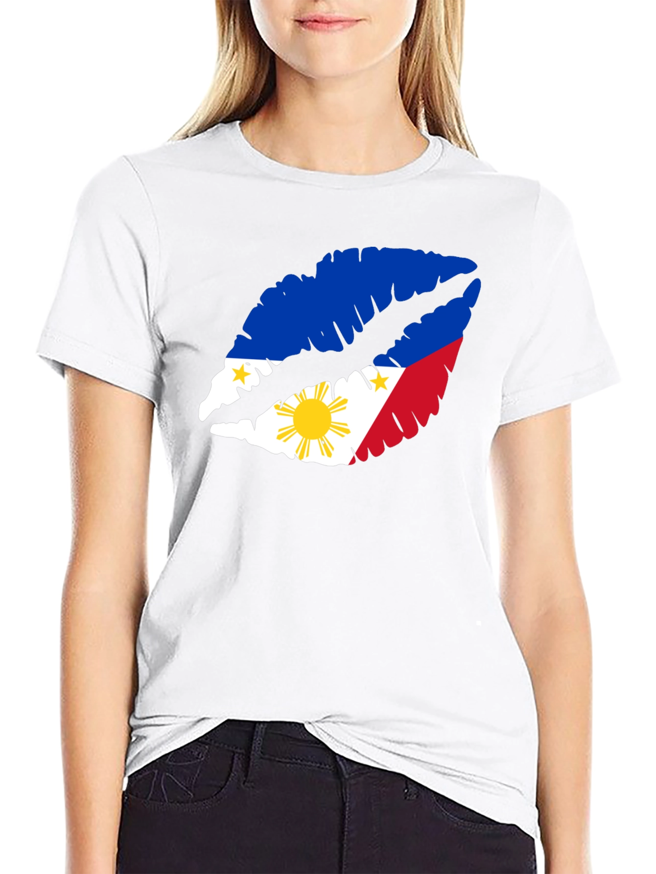 Philippines Flag Lips Black T-Shirt